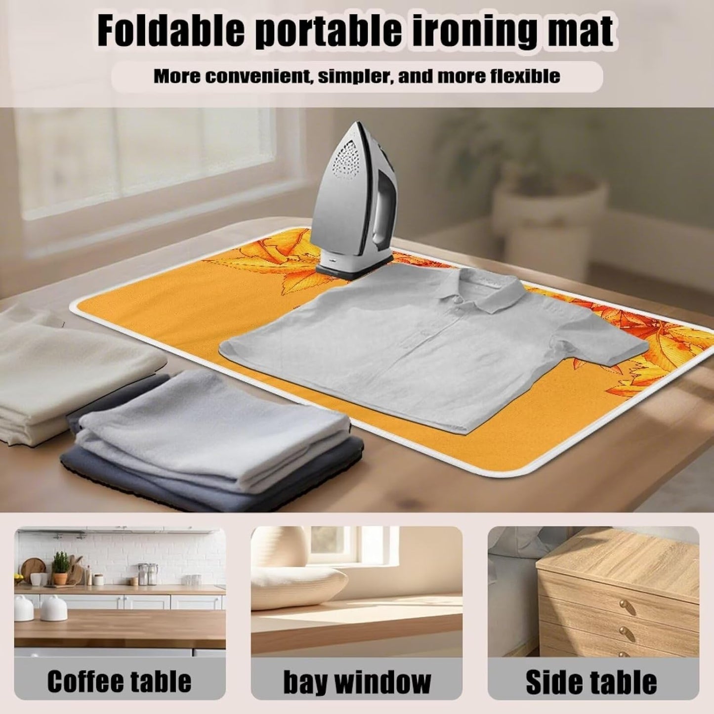 Yellow Ironing Mat Pumpkin Ironing Board Pad Heat Resistant, Portable, Quilting & Travel Blanket 32 x 16 Inch Thanksgiving Small Ironing Mat for Table Top,Countertop,Etc