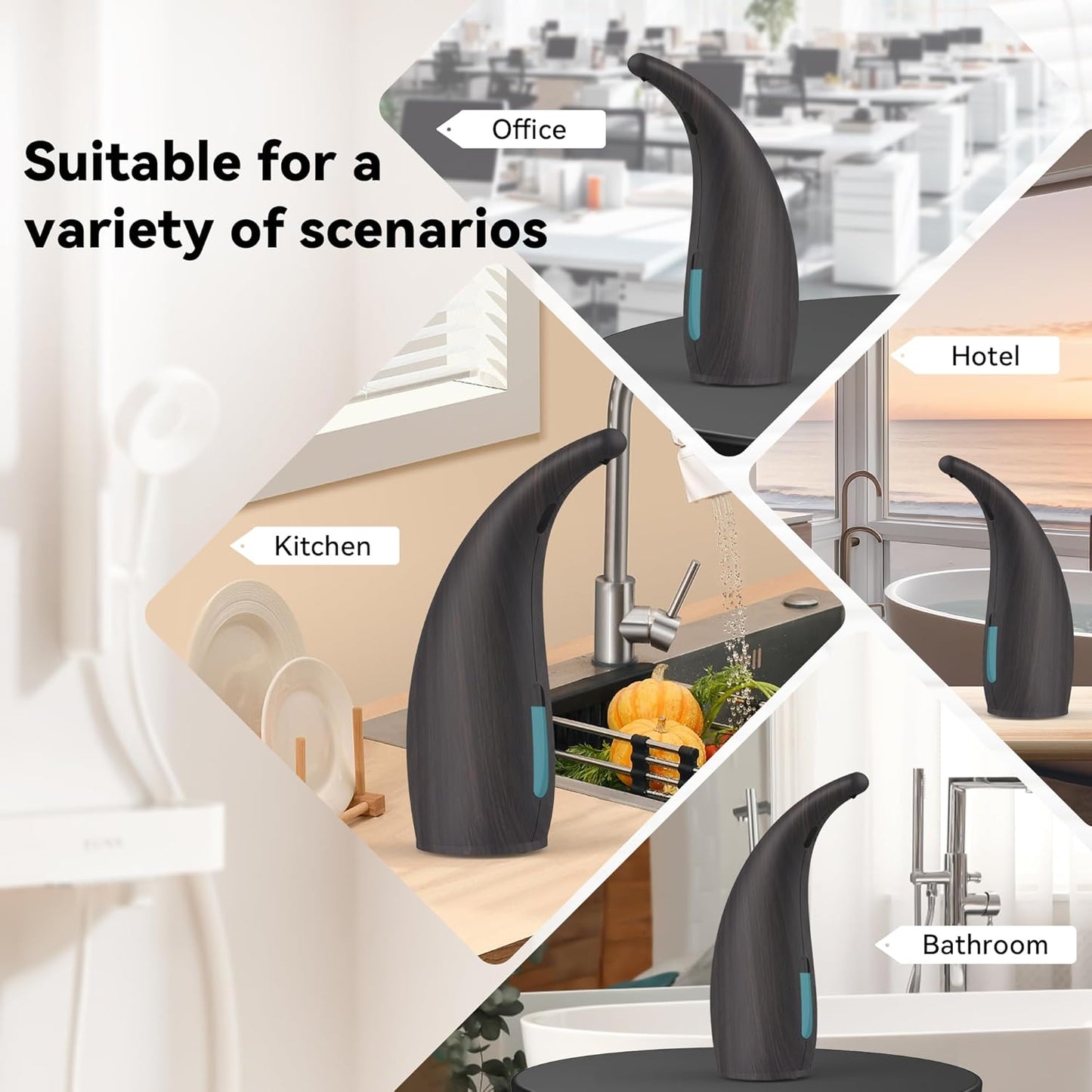 Automatic Soap Dispenser with Infrared Sensor - Adjustable 4-Level Touchless Hand Soap for Kitchen, Bathroom - Battery Operated Electric Dispenser, Durable Plastic, Smart Soap Holder