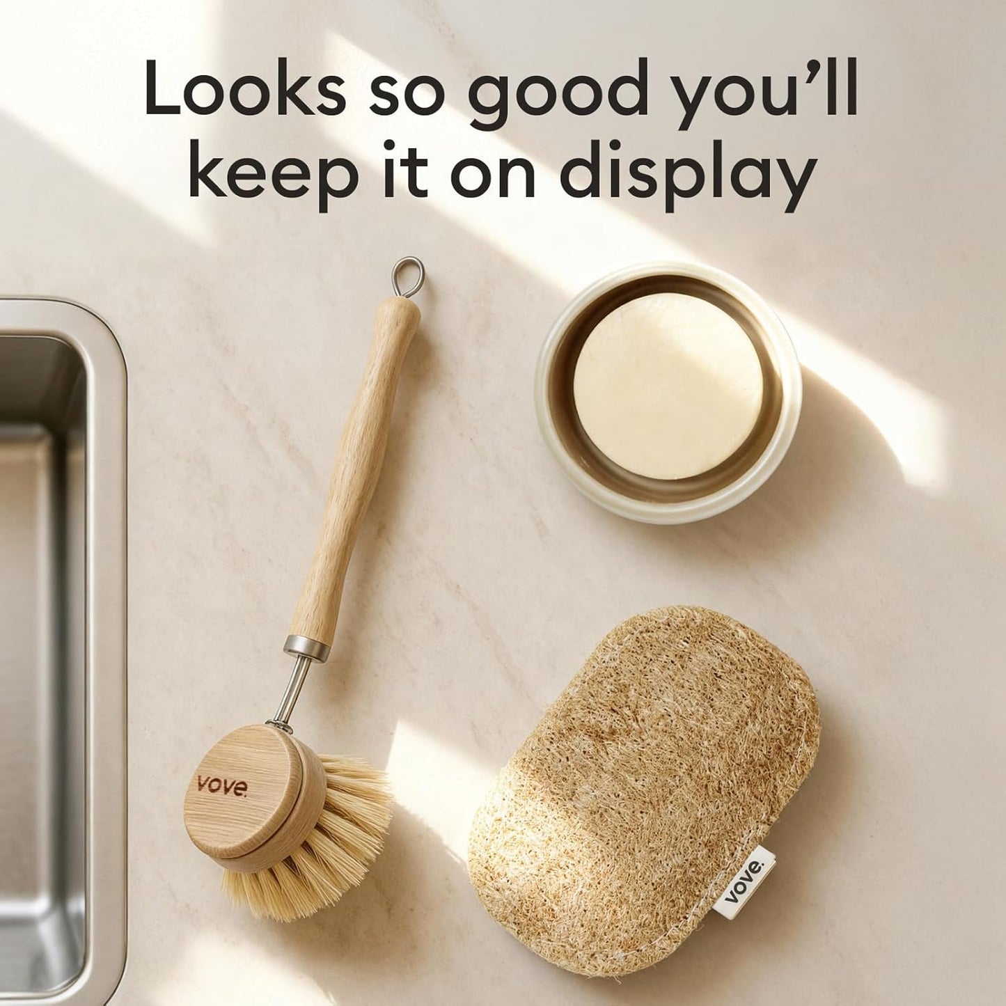 Vove Scrub Sponges 4 Pack, Cellulose & Cotton with Natural Loofah, Eco-Friendly Loofah Dish & Kitchen Sponges, Bathroom Scrubbing Pads, FSC-Certified Packaging