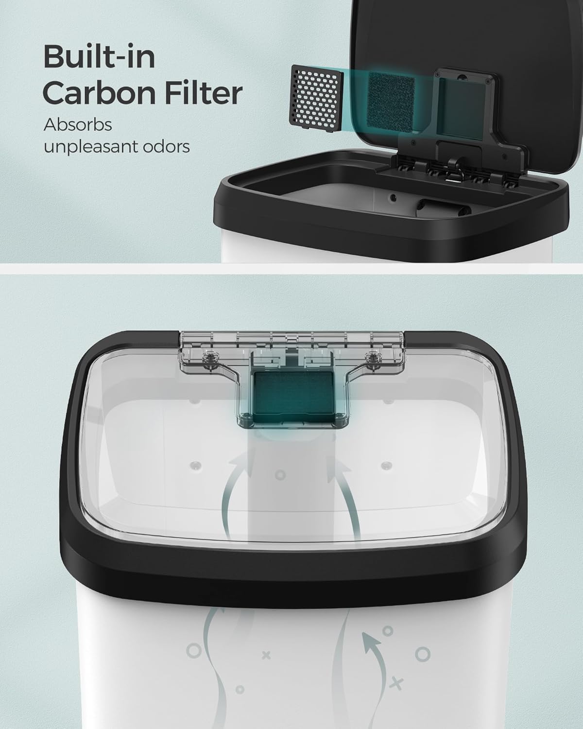 SONGMICS Kitchen Trash Can, 13 Gallon (50 L) Stainless Steel Garbage Can, with Stay-Open Lid and Step-on Pedal, Soft Closure, Tall, Large and Space-Saving, White and Black ULTB530W50