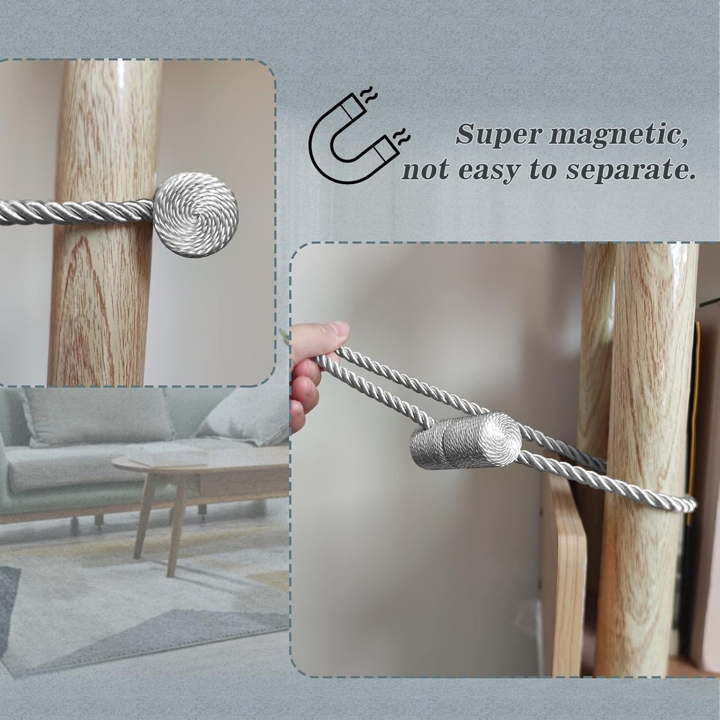 Hion Magnetic Curtain Tiebacks Grey 6 Pack, Curtain Tiebacks Buckles Holdbacks Holders Hooks Clip for Home Bedroom Office Decorative Thick or Thin Curtain