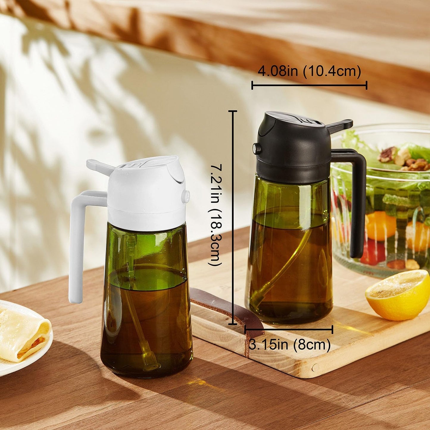 TrendPlain - Original 16oz/470ml Olive Oil Dispenser Bottle for Kitchen Gadgets and Air Fryer Accessories - Olive Oil Sprayer for Cooking w/Stickers - Green