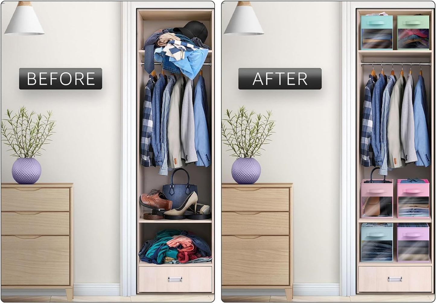 Sorbus 13 Inch Storage Bins with Clear Window - 6 Foldable Baskets for Organizing Clothes, Toys, Books - Sturdy Collapsible Fabric Storage Cubes with Handle - Storage Baskets for Shelves, Closets