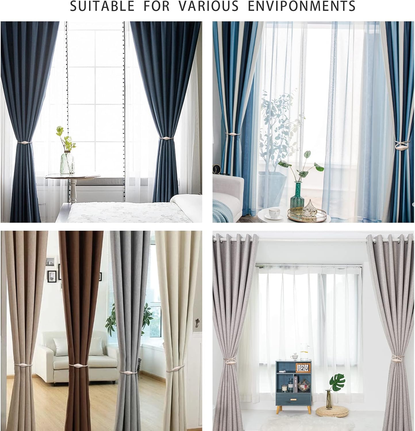 2 PCS Magnetic Curtain Tiebacks, European Style Convenient Drape Tie Backs Holdbacks for Thin or Thick Home & Office Window Draperies, No Tools Required(Beige)