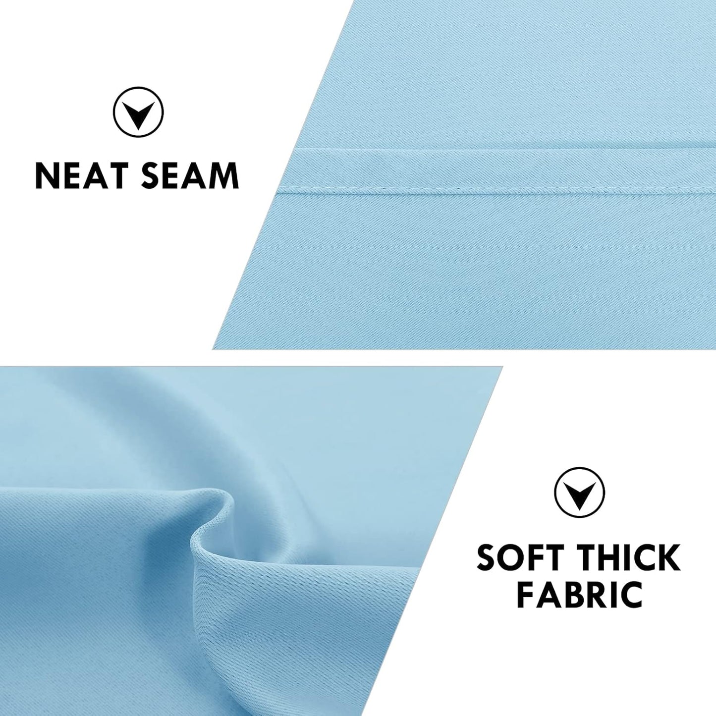 DWCN Blackout Curtains Thermal Insulated Energy Saving Bedroom and Kitchen Curtains Window Treatments, W 38 x L 45 Inch, Set of 2 Light Blue Rod Pocket Drapes
