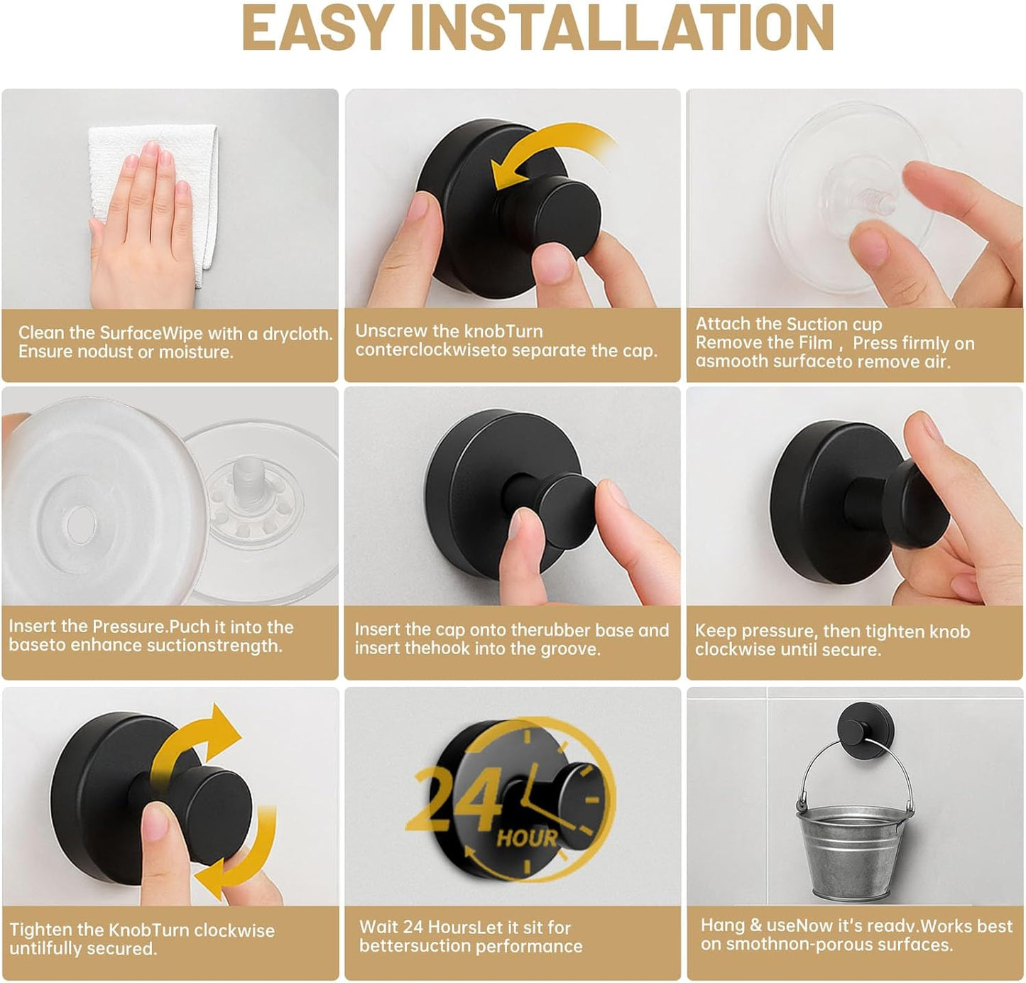 4 Pcs Suction Cup Hooks for Shower,Removable Hooks,Towel Hook,Suction Hook for Bathroom, Bedroom, Glass Window (Dark Grey)