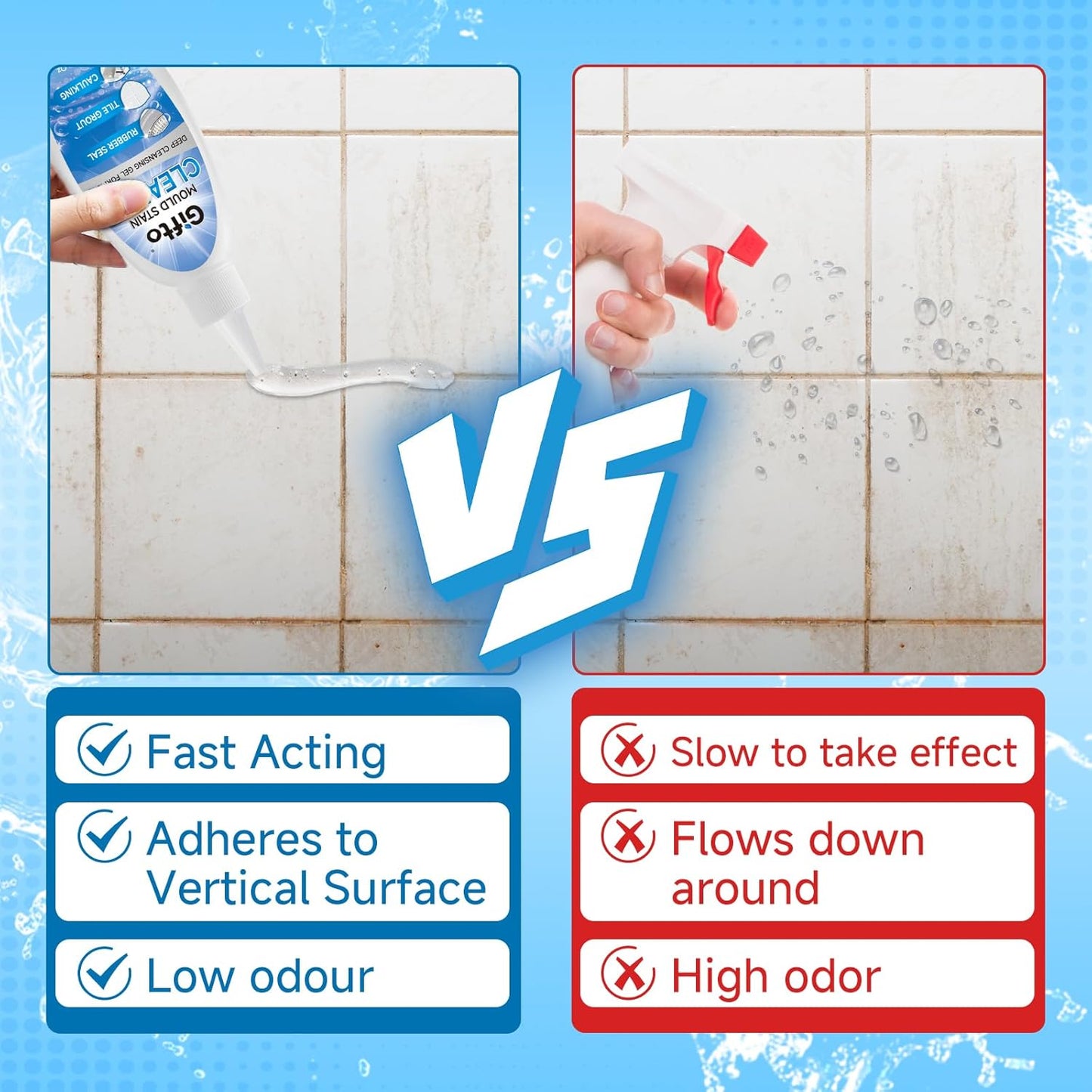 Mold Stain Remover Gel - Tile Grout Cleaner with Brush, Bleach Gel Washing Machine Cleaner Front Loader, Grout Cleaning Whitener for Bathroom Shower & Kitchen Sink, Non-Toxic, 10 fl oz 2 Pack