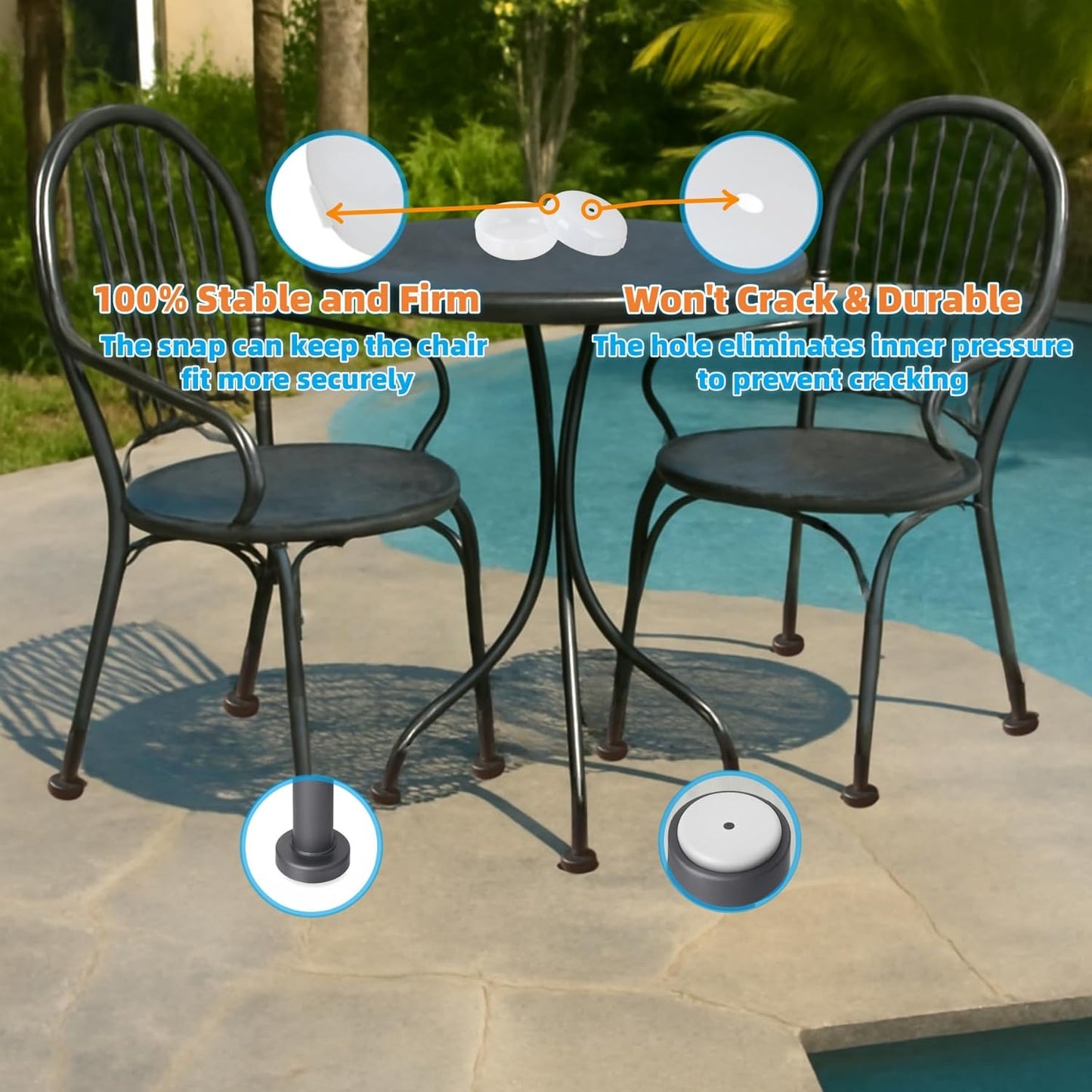 Wrought Iron Patio Furniture Feet Caps - Furnigear 1-1/2" Round Plastic Outdoor Chair Leg Caps, Floor Protectors for Metal Chairs & Tables, Patio Furniture Replacement Rubber Feet (White, 24 Pack)