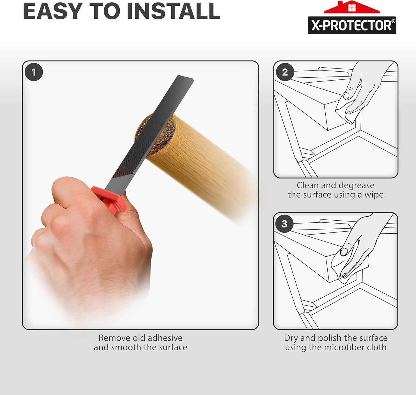 X-Protector Furniture Pads Preparation Set - Includes Metal File, Microfiber Cloth & 20 Cleaning Wipes - Furniture Surface Prep Kit for Easy Installation of Furniture Pads!
