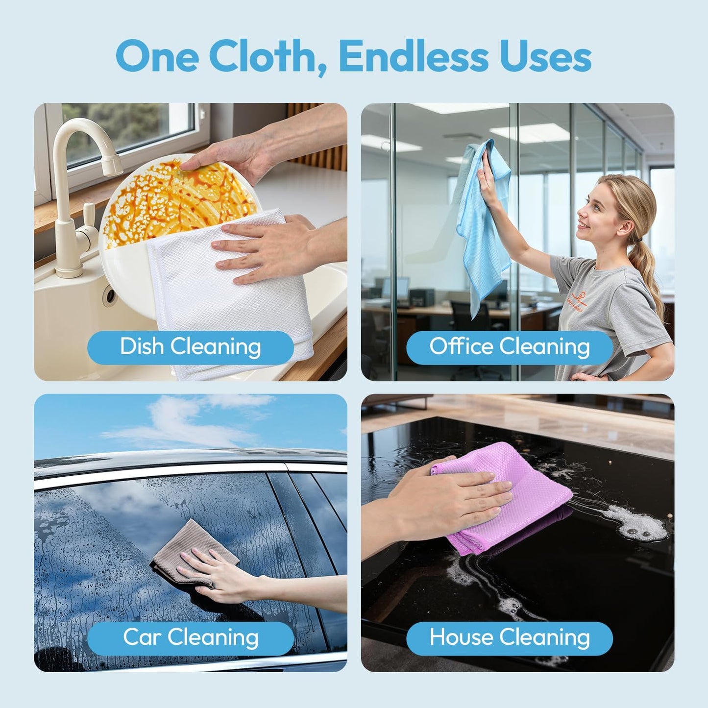 Nanoscale Microfiber Cloths 15.55”x 15.55”, Glass Window Mirror Stainless Steel Car Cleaning, Streak-Free, Lint-Free, Super Thick & Absorbent, Reusable, 6 Pack (White)