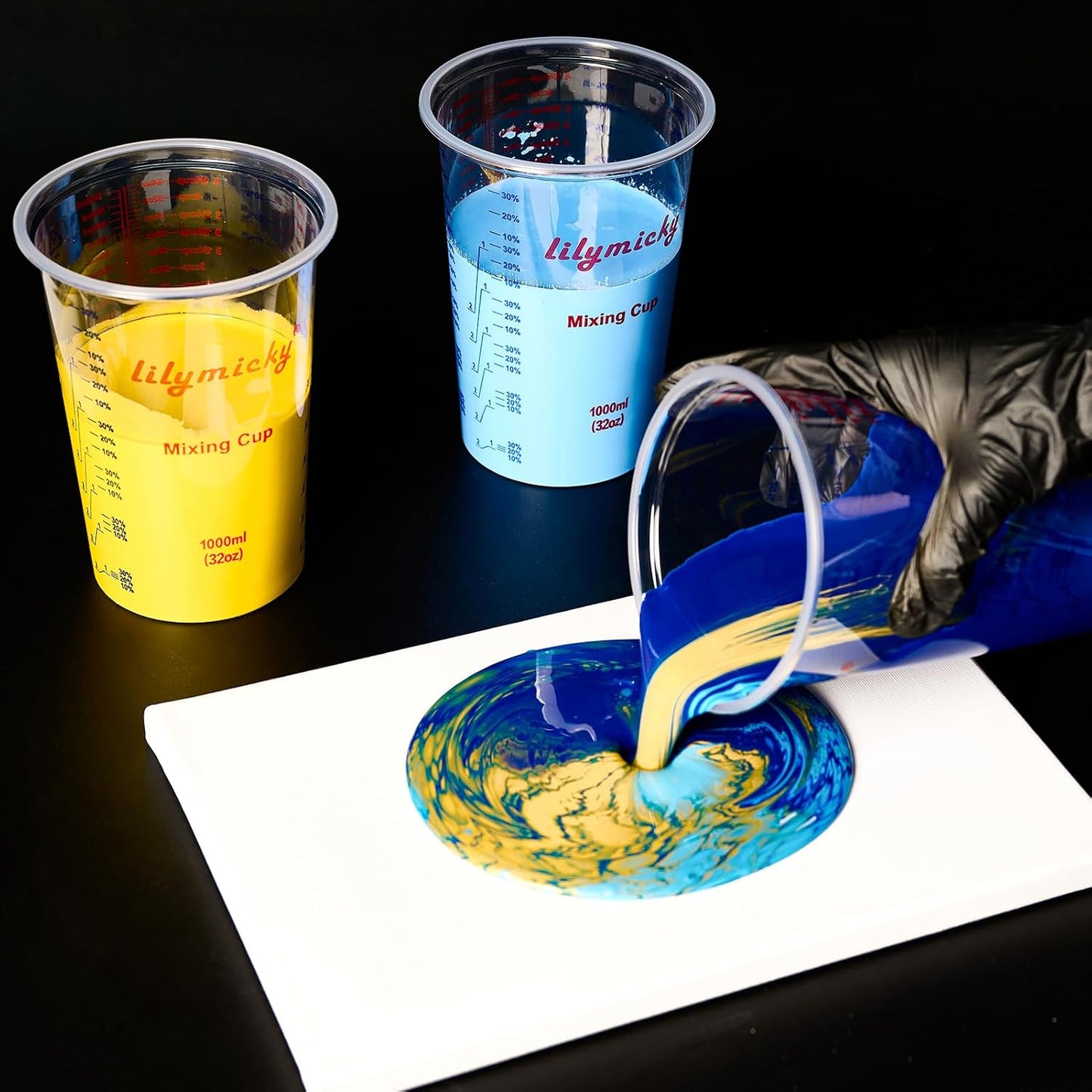 50 PACK Plastic Measuring Cups, 32 oz (1000ml) Disposable Mixing Cups, Measurement ratios: 2:1, 3:1, 4:1, Perfect for Epoxy Resin, Paint Mixing, Art DIY