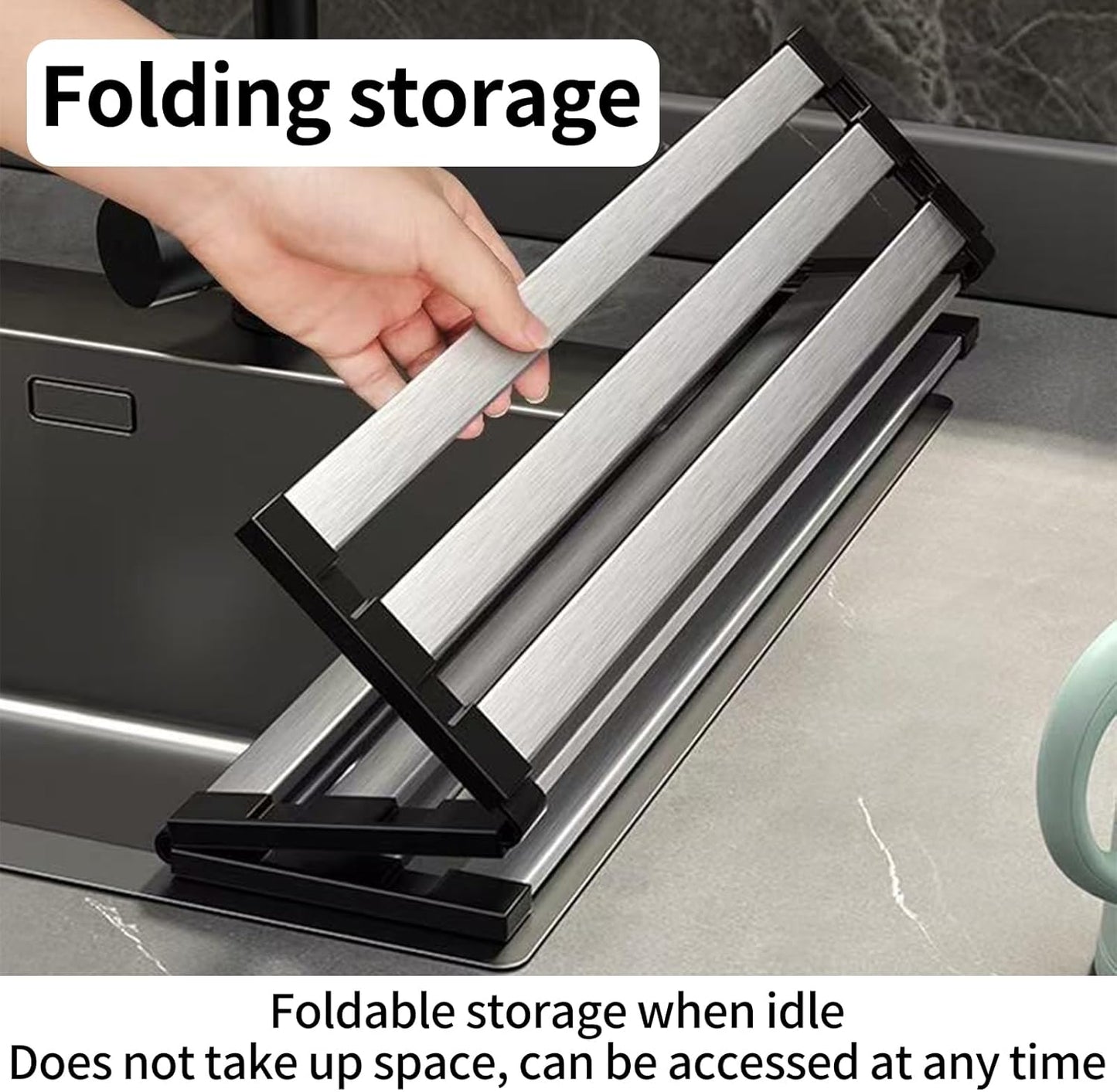 Foldable Dish Drying Rack, Over The Sink Dish Drying Rack ,Dish Drying mat,Dish Drying mats for Kitchen Counter,Stainless Steel Multifunctional mat (23.62×12.8in)