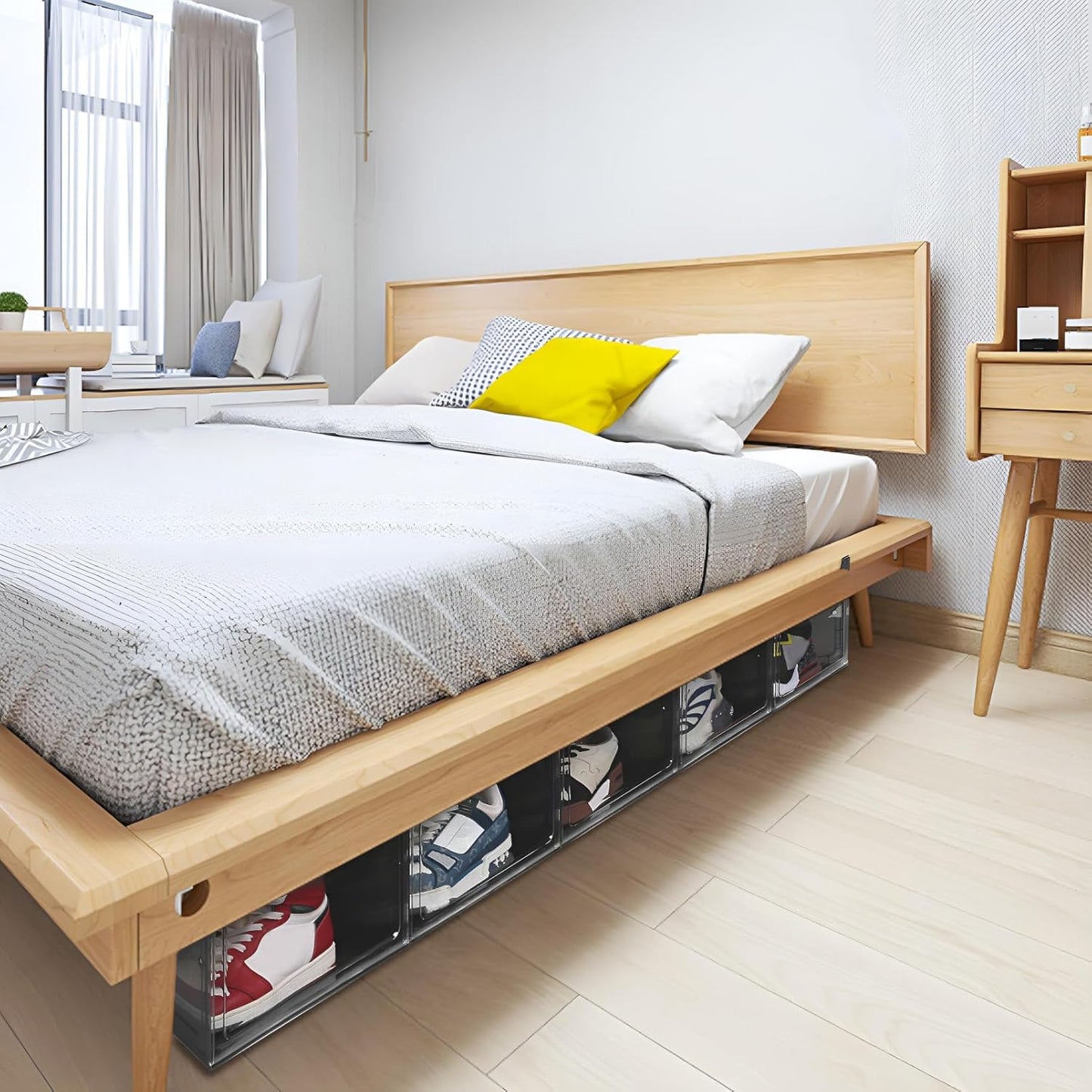 Large Shoe Boxes Clear Plastic Stackable, 8 Pack Drop Side Shoe Storage Boxes with Magnetic Door, Shoe Storage Organizer Sneaker Storage Display Fit up to US Size 13 Black