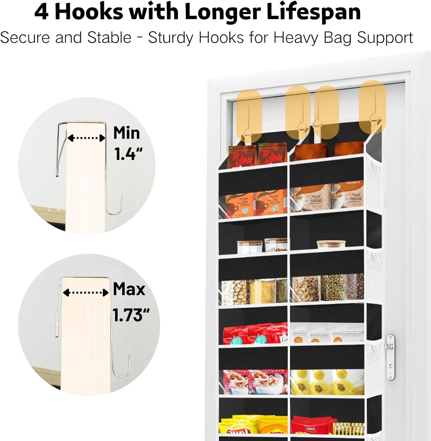 Over the Door Organizer 5 Tiers, Extra Large Behind Door Storage of 10 Compartments, 80 lbs Weight Capacity Hanging Storage Organizer with Clear Window Kids Toys, Shoes, Diapers, Room storage