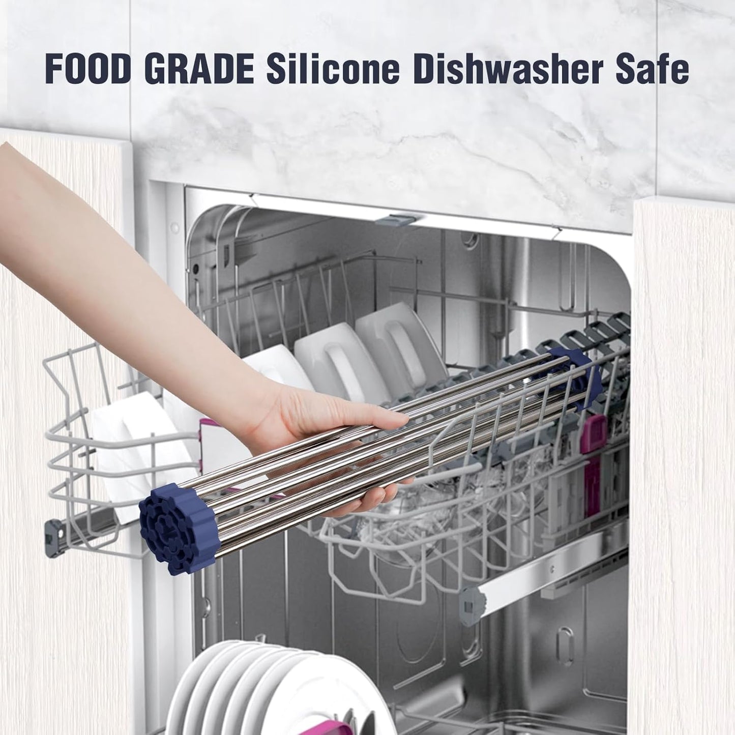 Tomorotec 17.7" x 12.5" Roll Up Dish Drying Rack Over Sink Drying Rack Sink Cover Kitchen Sink Accessories Gadget Multipurpose Organizer Foldable Stainless Steel Drainer