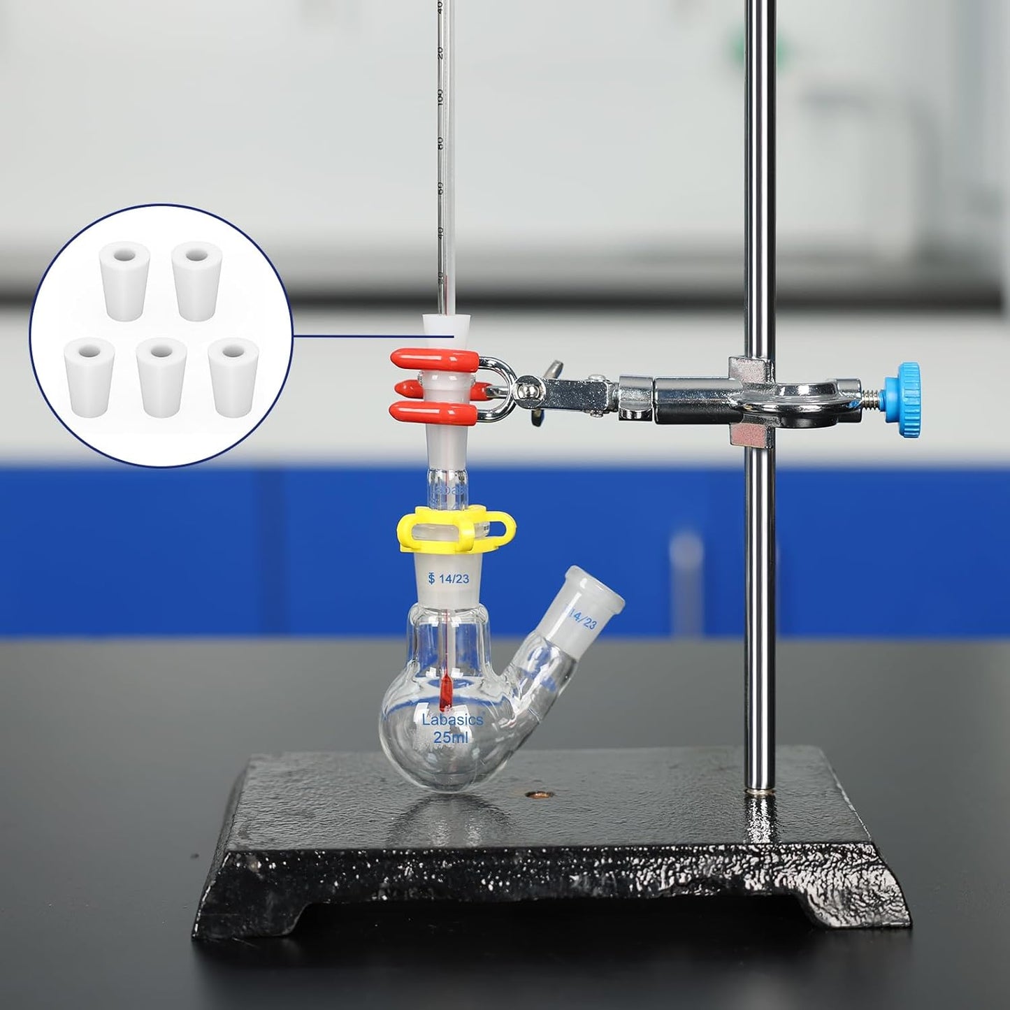 Labasics 5-Pack 6# Single-Hole Silicone Stoppers, White Tapered Lab Seal Stoppers with 0.31" Hole, Durable and Reusable Silicone Plugs for Laboratory Glassware, Airtight Sealing, and Experiments
