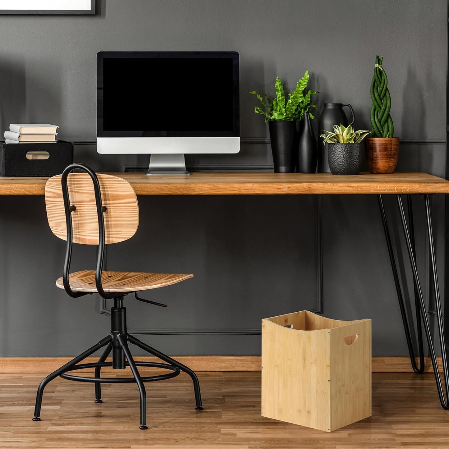 MOOACE Small Wastebaskets 2 Pack, 5 Gallon Trash Can with Handles, Rectangular Waste Baskets Bamboo Garbage Can for Bathroom Kitchen Living Room Office Decorative Under Counter