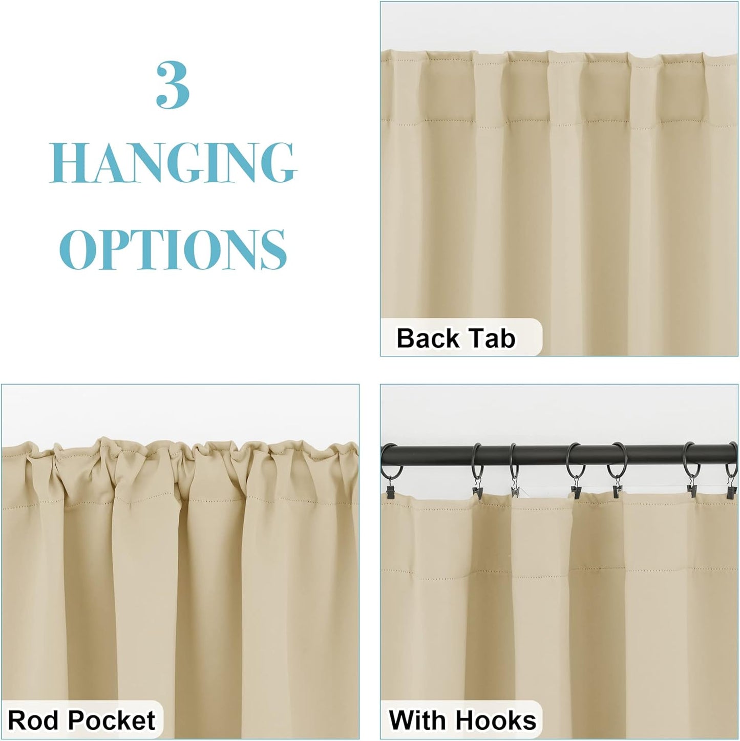 RYB HOME Blackout Curtains 80 inches Long Thermal Insulating Large Window Curtains for Living Room Sliding Glass Door Dining Home Office Backdrop, Biscotti Beige, W 42 x L 80 per Panel, 2 Panels