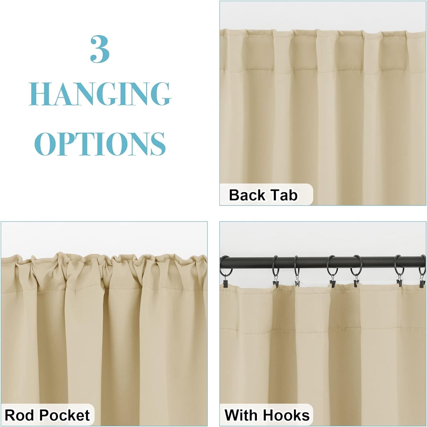 RYB HOME Kitchen Window Curtains - Blackout Privacy Half Window Curtains for Bedroom Bathroom Dining Living Room Cafe Office Short Tiers Drapes, W 34 x L 36 inches, 2 Panels, Biscotti Beige