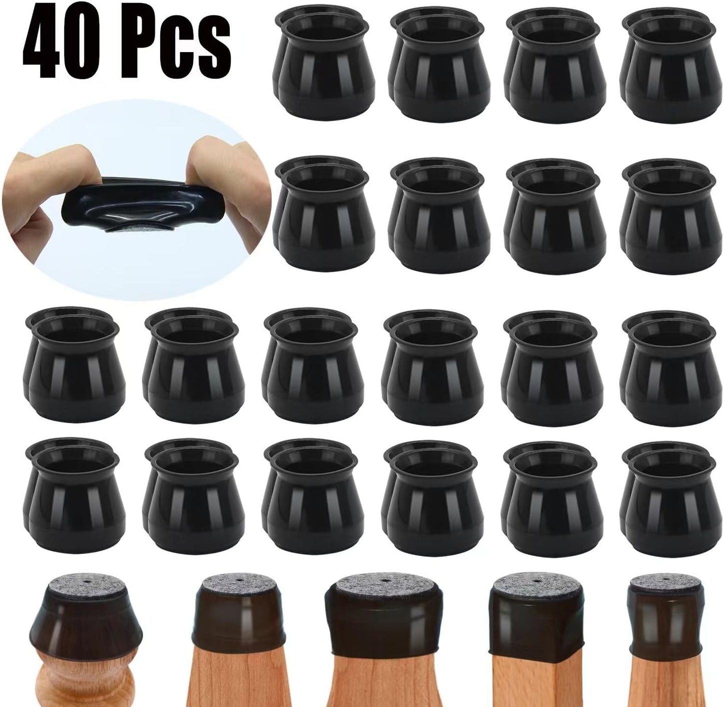 BUMACO Chair Leg Floor Protectors Chair Leg Protectors for Hardwood Floors Silicone Pads Covers to Protect Floors Black-40 Pcs Universal S (15/16" to 1-5/16")