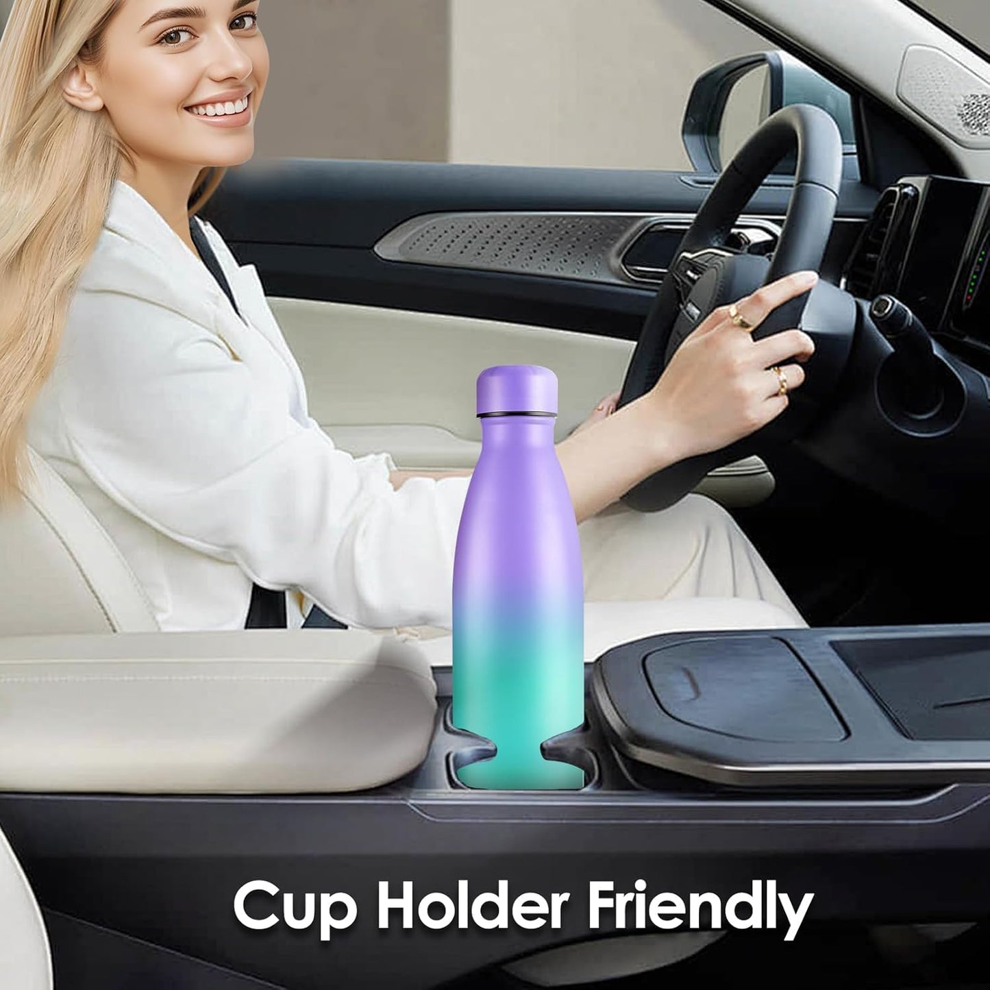 25oz Cola-Bottle Shaped Stainless Steel Leak-proof Water Bottle,Double Wall Vacuum Insulated Metal,Travel Mug For Sports Indoors & Outdoors,BPA-Free Kids Flasks,Purple Green(2 Pack)