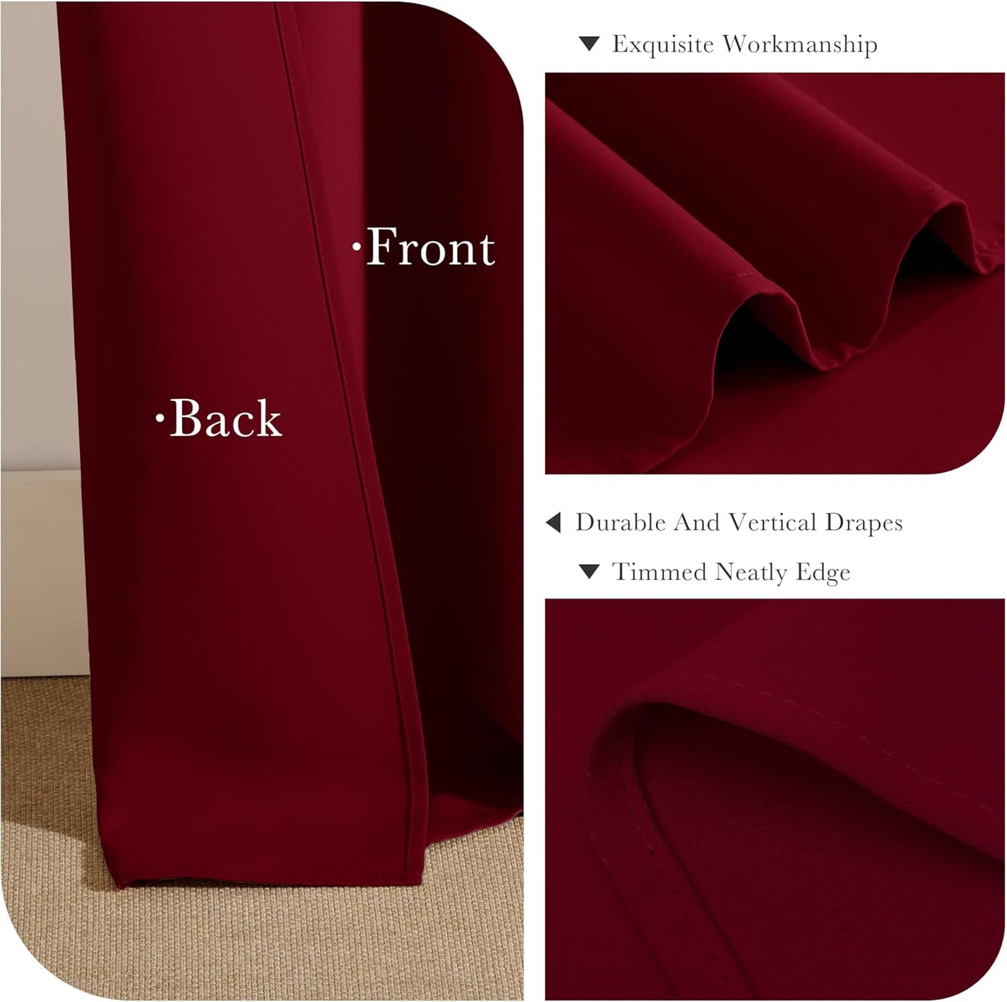 PONY DANCE Christmas Burgundy Red Blackout Curtains and Drapes, Thermal Insulated Solid Rod Pocket Blackout Draperies/Panels for Gift (2 Panels, W 42 x L 36 inches, Red)