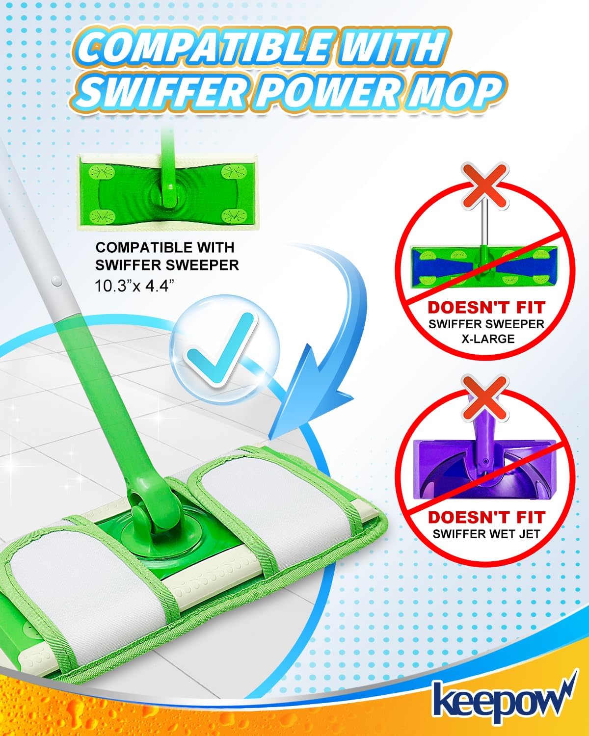 Keepow 6 Pack Reusable Mop Pads Refills Compatible with Swiffer Sweeper Microfiber Wet Mopping Cloths Dry Sweeping Floor Cleaning Mop Pad Refill Mop Head Replacements Part
