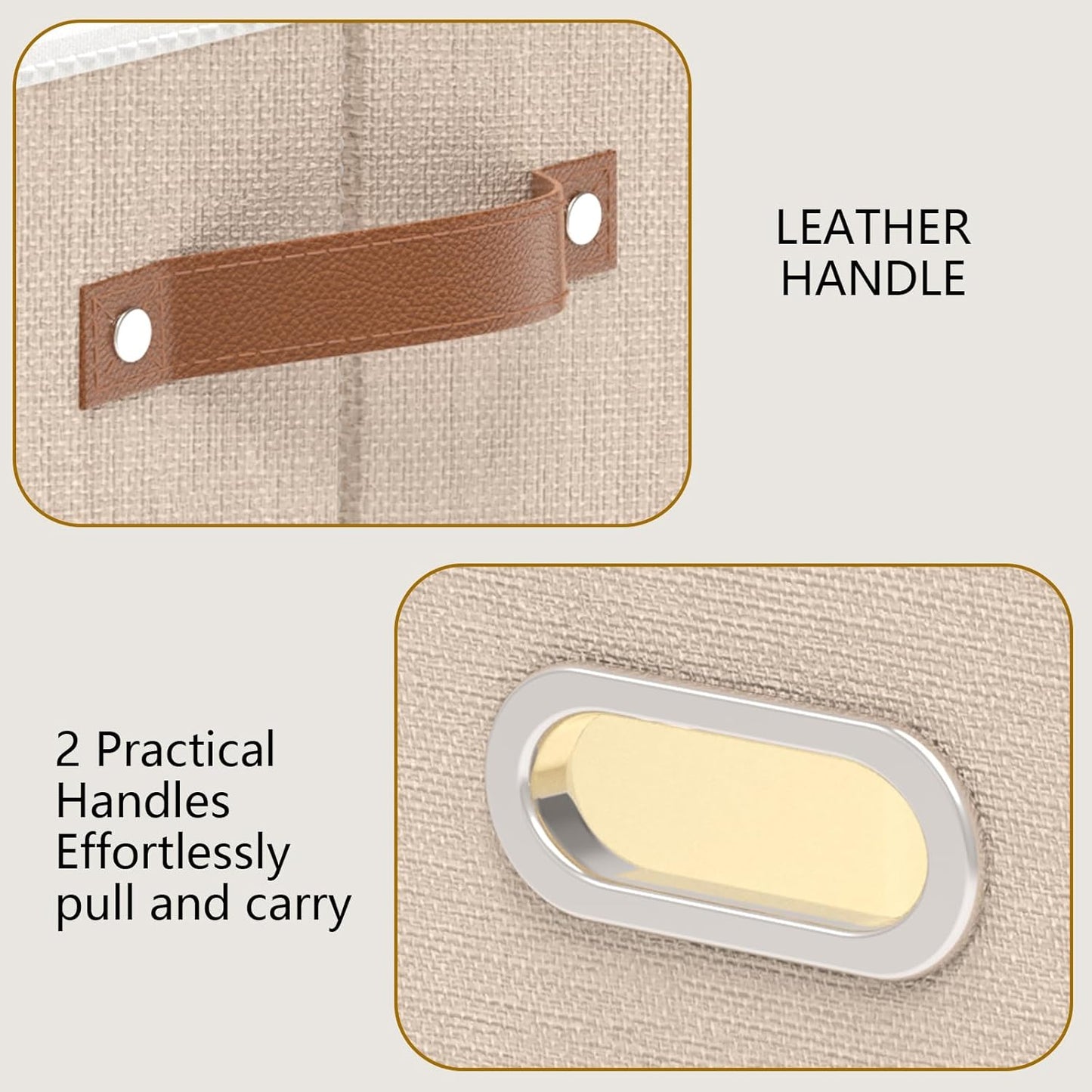 Yawinhe Foldable Storage Baskets for Shelves, Fabric Closet Organizers, Bins with 3 Handles, Cubes for Clothes, Beige, 15''Lx9.8''Wx8.3''H, 6-Pack