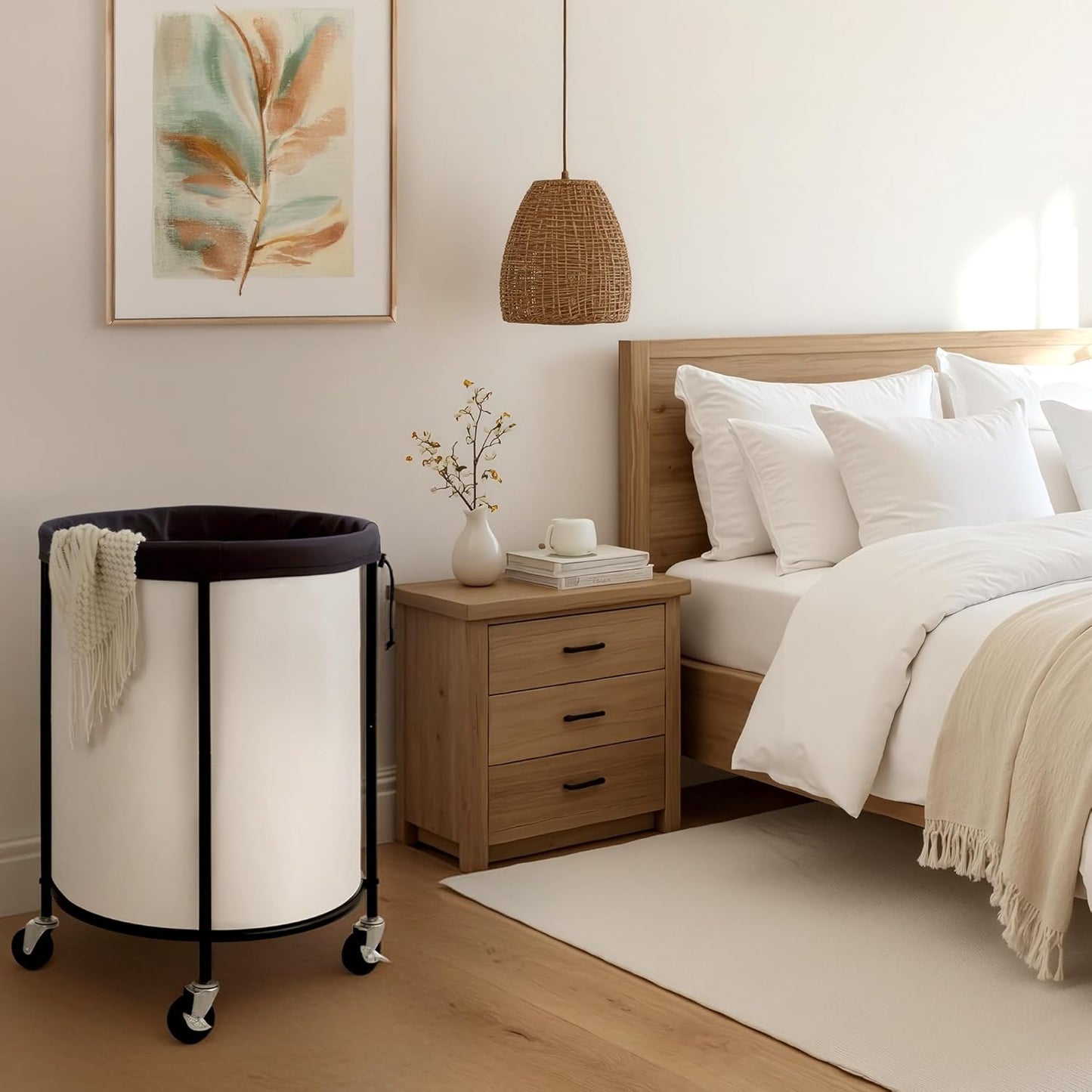 StorageWorks Rolling Laundry Basket, Laundry Hamper with Wheels, Laundry Room Organization and Storage, Dirty Clothes Cart for Bathroom, Bedroom, Beige