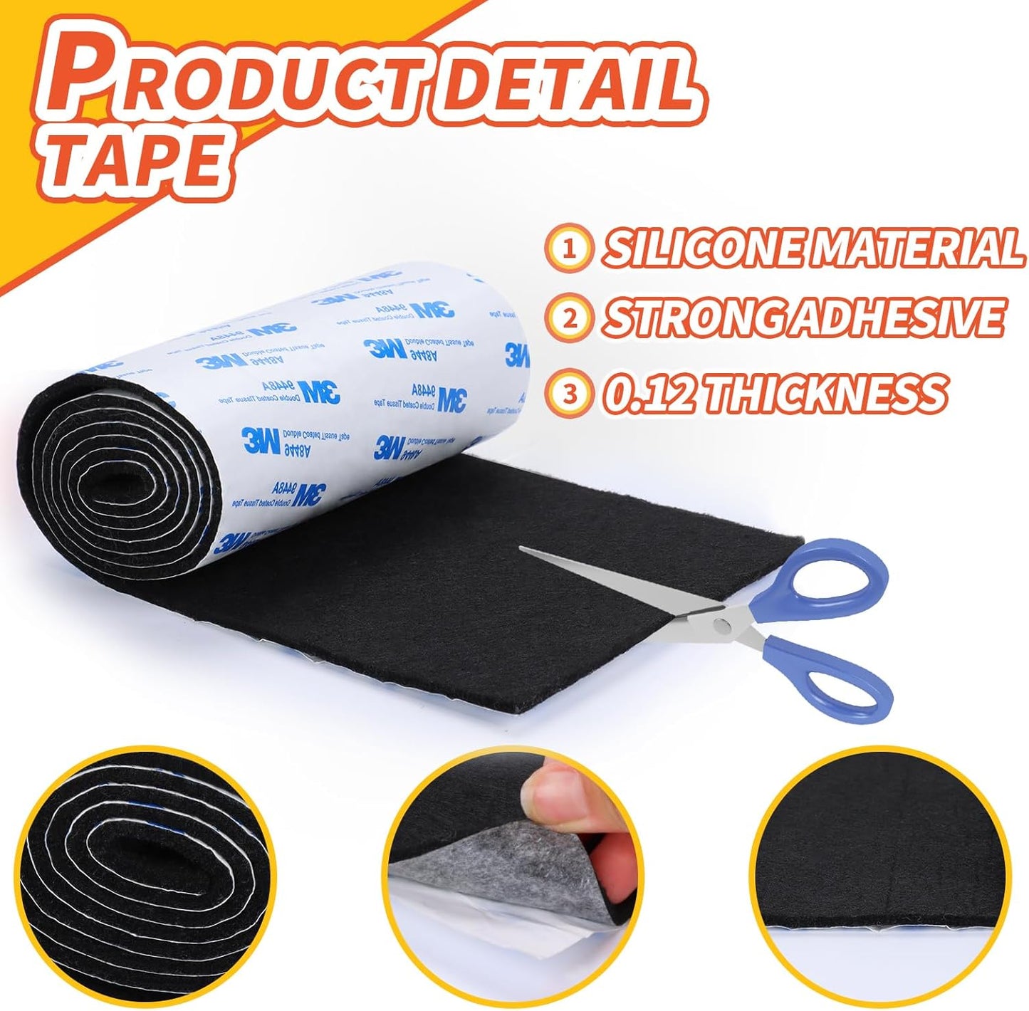 Felt Furniture Pads, Heavy Duty Felts Strip Roll with Adhesive Backing Felt Pads Furniture Feet Cuttable Felts Tape for Protecting Hardwood Floors(5 x 120 x 0.12 Inch, Black)