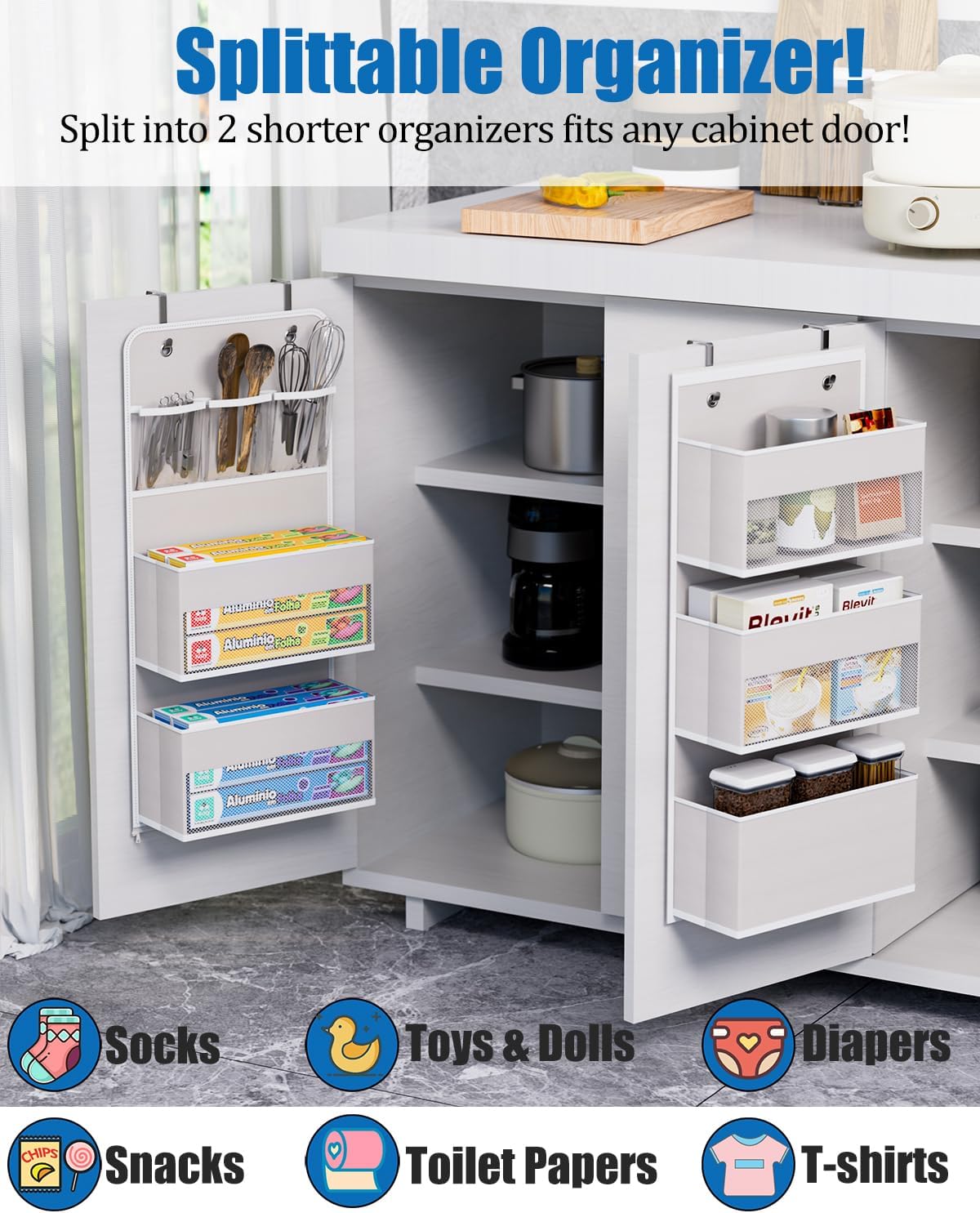 Closet Organizers and Storage, Over The Door Organizer, 6 Shelf Camper Storage, Behind The Door Storage Organizer, Wall Mount Back of Door Hanging Organizers-Beige