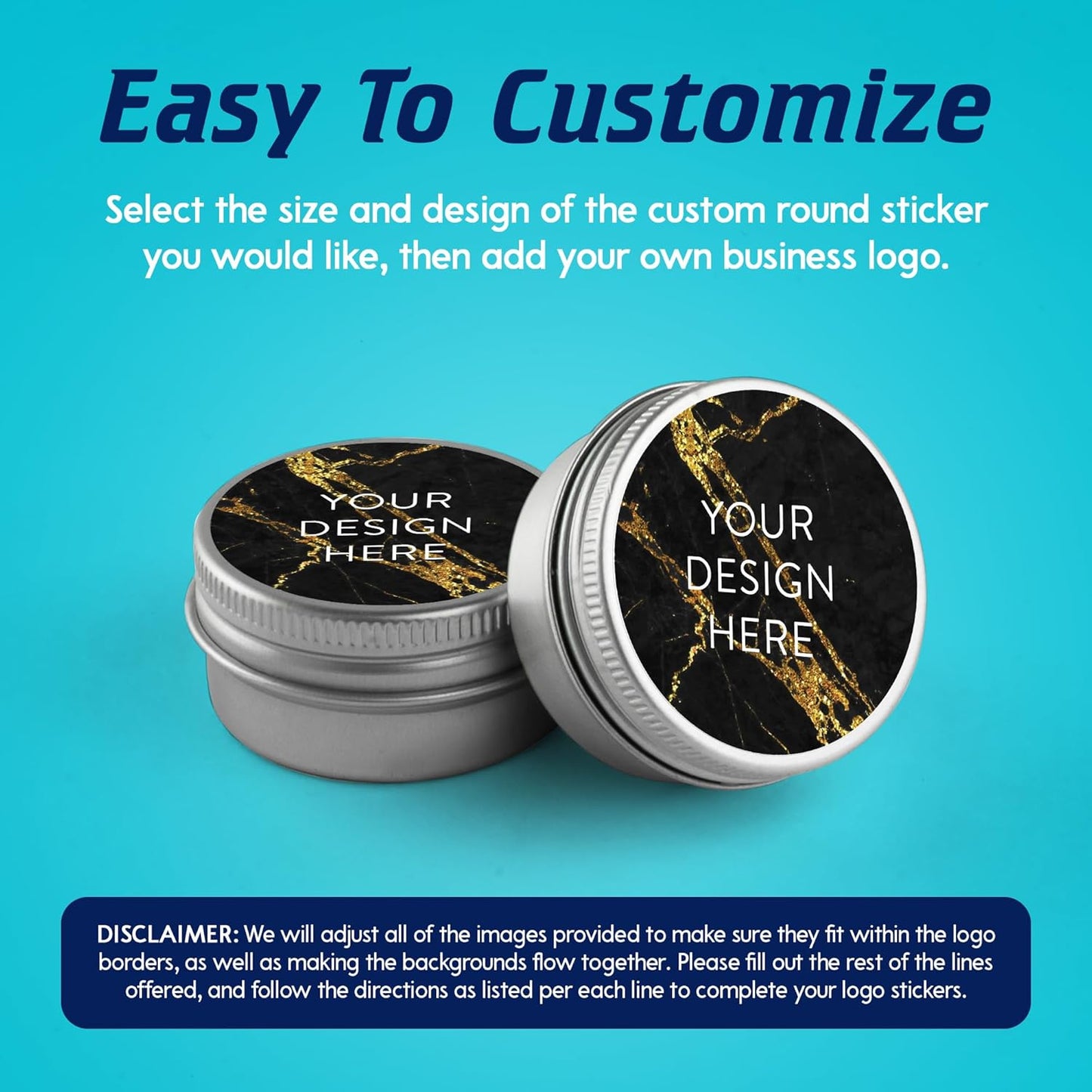 100 Custom Vinyl Stickers - Upload Your own Image, Text, Design, Logo - Personalized Logo Labels for Handmade, Packaging, Bottle, Jars, Candle, Brand Stickers (Black Gold Marble, 3x3)