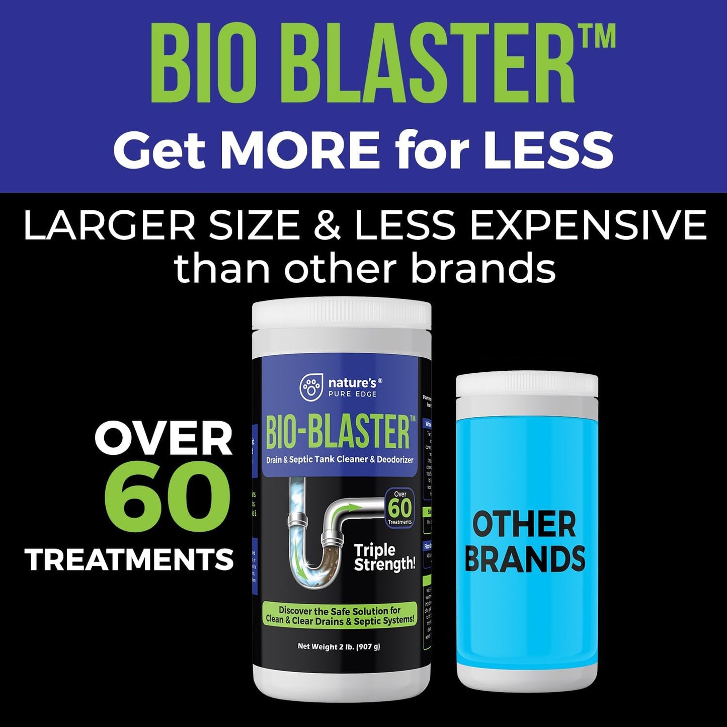 Enzyme Drain and Septic Cleaner and Friendly Bacteria Booster. Extra Large 2 lb. Deodorizes and Unclogs Pipes - Septic Tanks - RV Tanks-and More. No Caustic Chemicals! Dissolves Fats, Oil, and Grease.