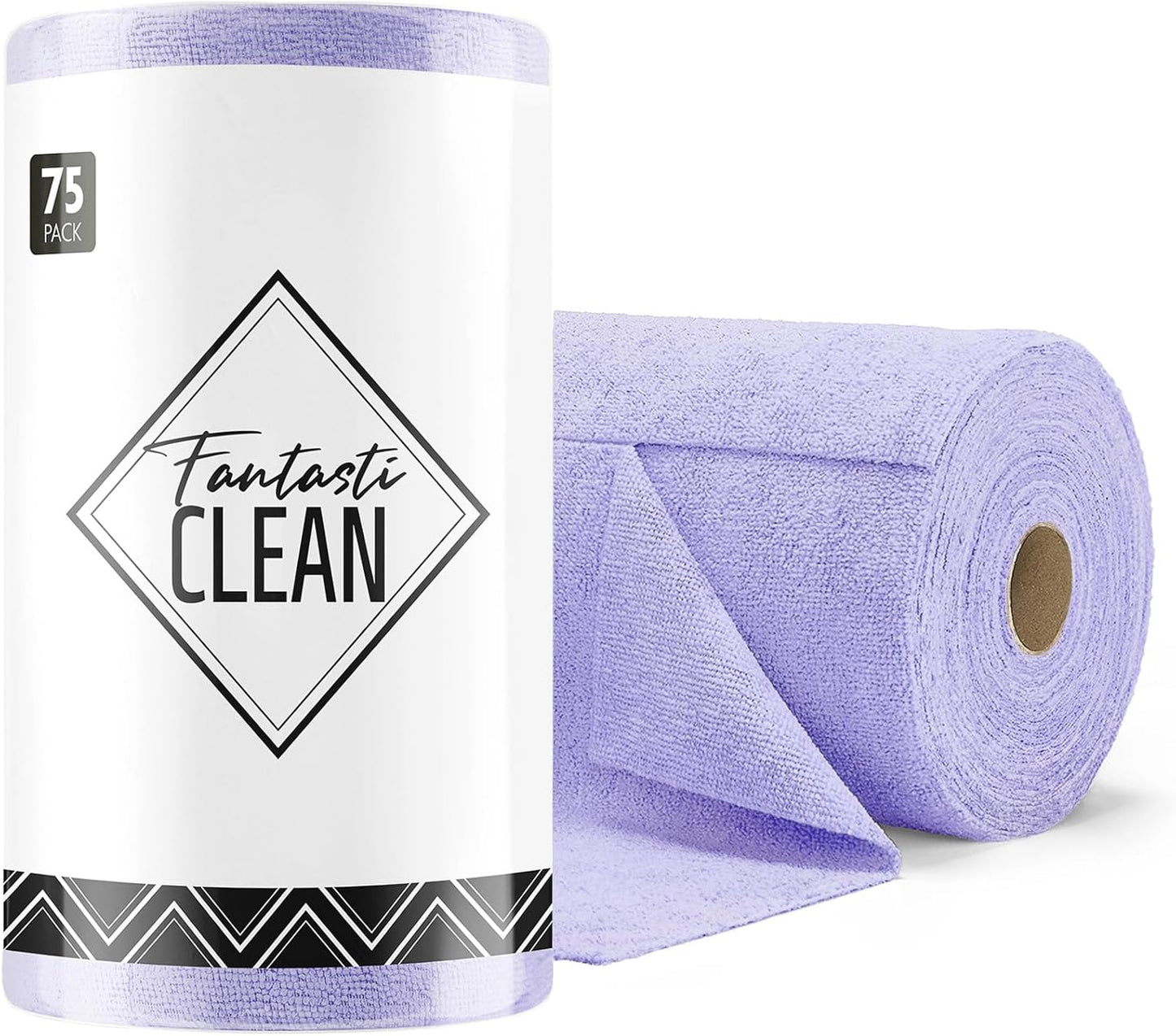 Fantasticlean Microfiber Cleaning Cloth Roll -75 Pack, Tear Away Microfiber Towels, 12" x 12", Reusable, Washable, Scratch Free, Ultra Absorbent Dishcloth for Home Supplies, Car, Pet (Lavender)