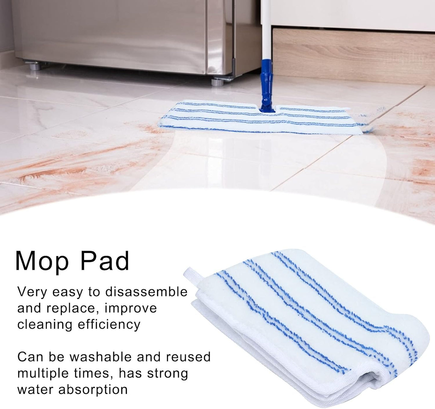 2 Pack Microfiber Mop Replacement Heads,Compatible with O-Cedar Dual Action Flat Mop for Dry/Wet Use Machine Washable Reusable Flip Mop Refills All Surface Cleaning(Blue White Stripe)