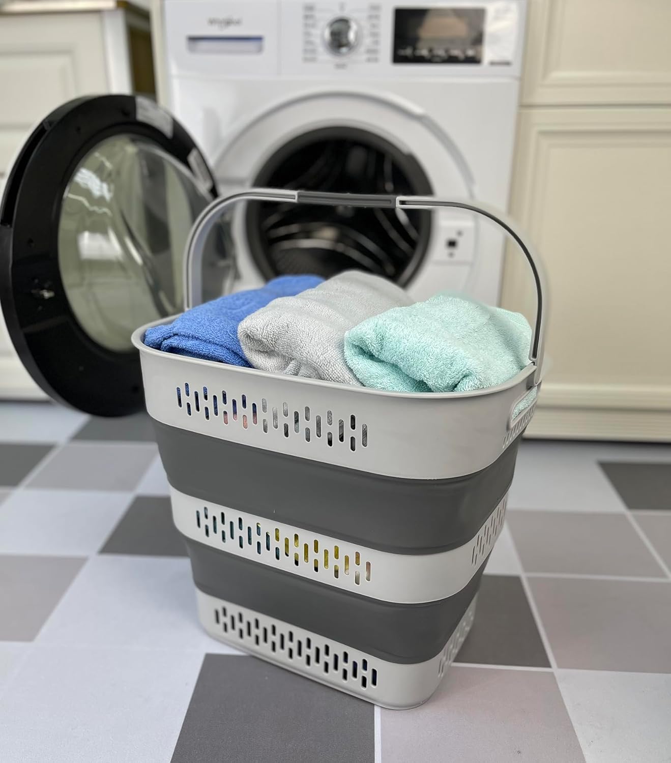 SAMMART 40L (10.5 Gallon) Collapsible Plastic Laundry Basket with Handles - Foldable Pop Up Storage Container/Organizer - Portable Laundry Hamper - Space Saving (1, Grey)