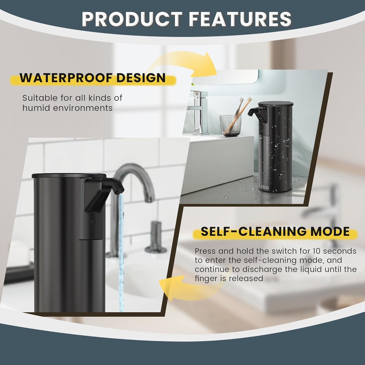 Automatic Soap Dispenser Touchless 11.8oz/350ml Four-Level Adjustable Dispenser Volume,Stainless Steel Material,Battery Powered for Wide Compatibility in Kitchen, Bathroom, Hotel & Office(Black)