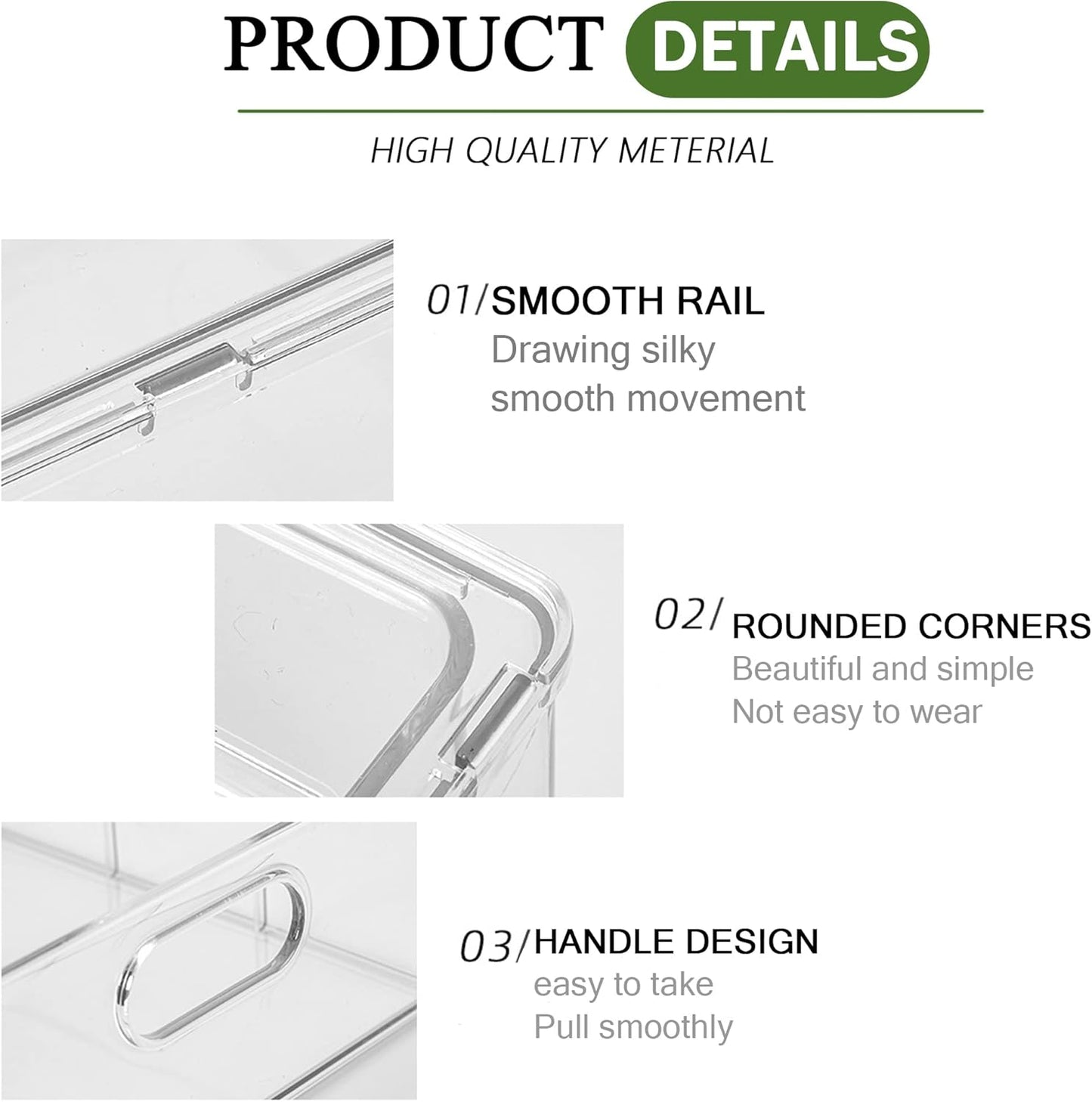 2 Pack Fridge Organizers and Storage with Pull out Drawer, Stackable Storage Drawer, Clear Refrigerator Organizers, BPA-Free for Kitchen Cabinet Pantry,3.14QT