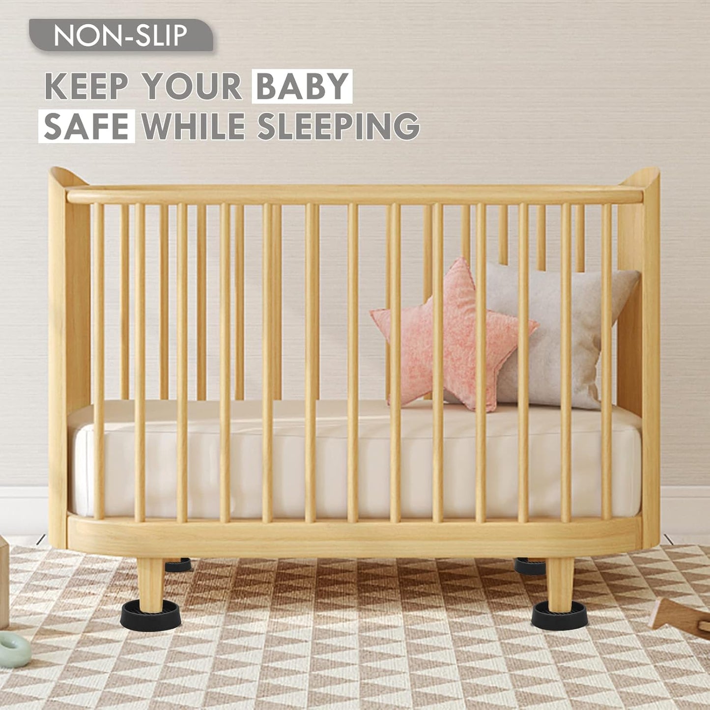 3X3 Round Rubber Caster Cups, Non Slip Furniture Pads, Anti-Slip Gripper, Anti Skid Furniture Feet, Anti Slide Floor Protector for Bed Couch Table Chair Stoppers - Black, 8 Pack