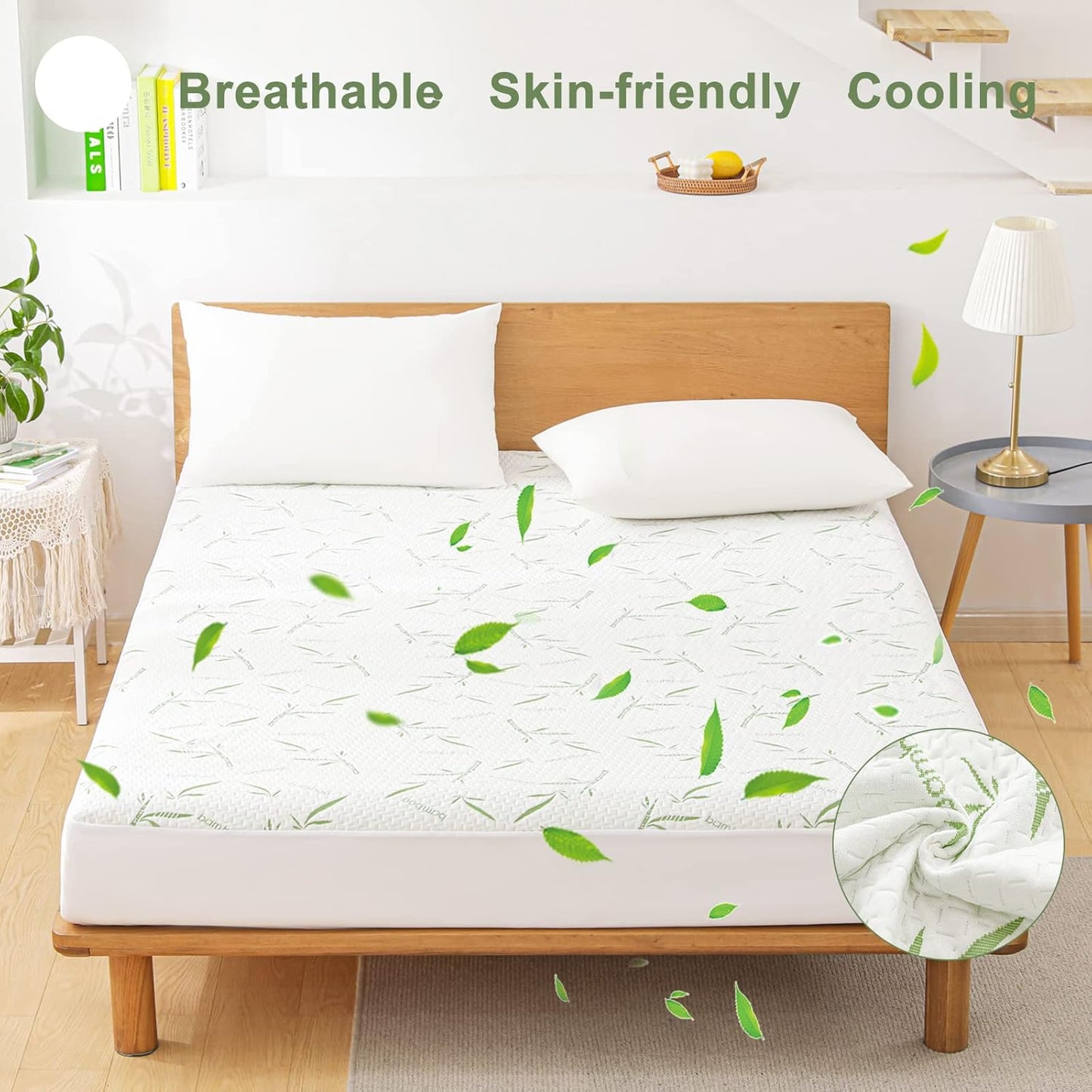 Twin Mattress Protector Waterproof Mattress Pad Washable Bamboo Rayon Mattress Cover Breathable Noiseless Bed Protector 5" - 21'' Elastic Fitted Deep Pocket