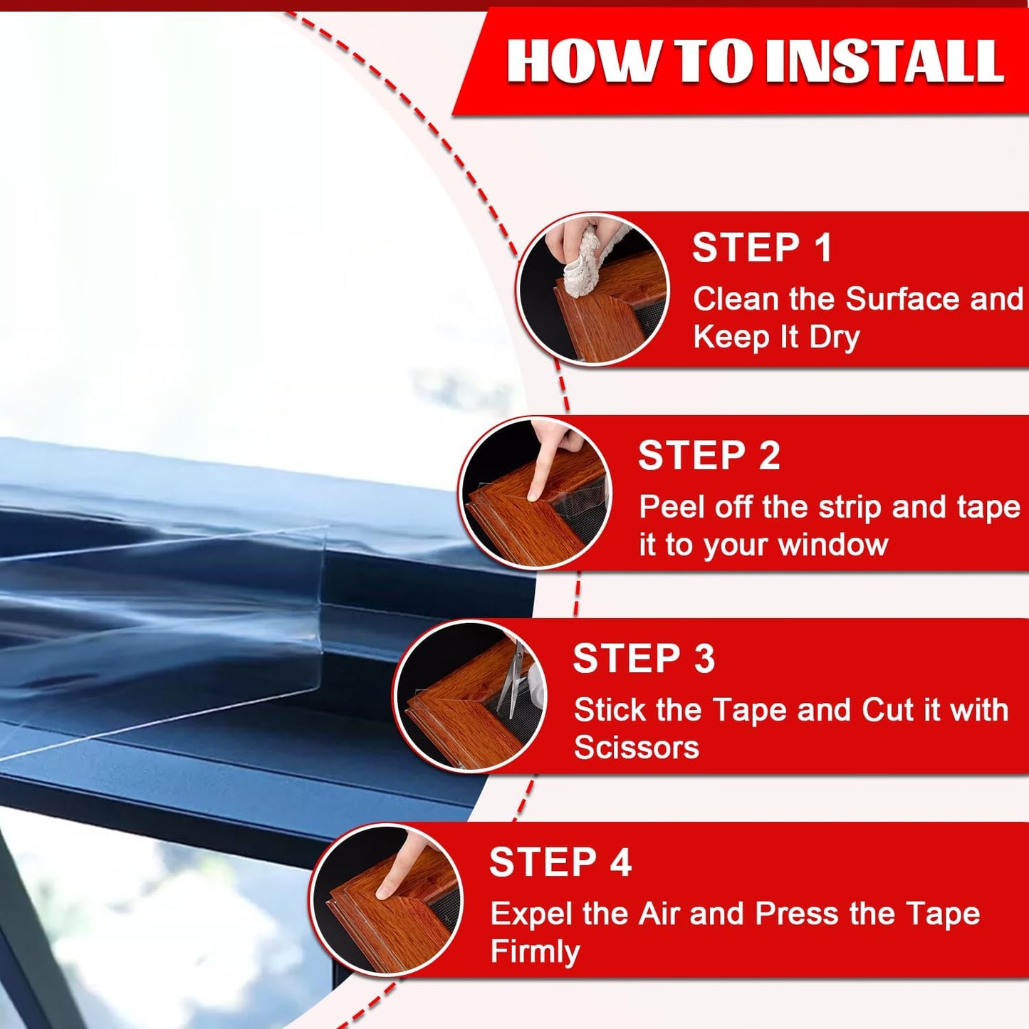 Window Sealing Tape 2 Inch x 33 FT Transparent Window Insulation Residue-Free Clear Weather Stripping Caulk Tape Windproof Window Seal for Window Glass, Doors Gaps