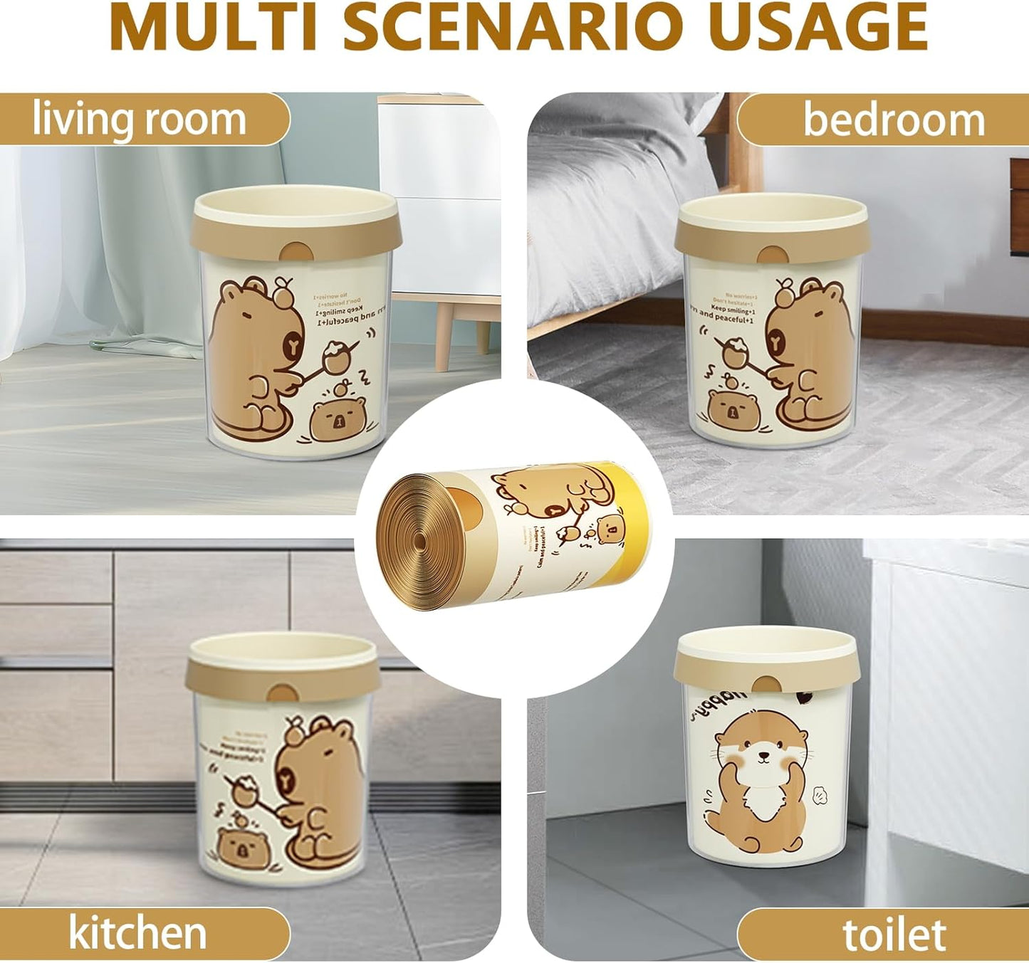 VOK 8 Gallon Trash Bags with Capybara Printed, Drawstring Medium Garbage Bags, Tear-Resistant & Leak-Proof Kitchen/Office Trash Can Liners, Trash Bags 8 Gallon with Secure Tie, 100 Counts