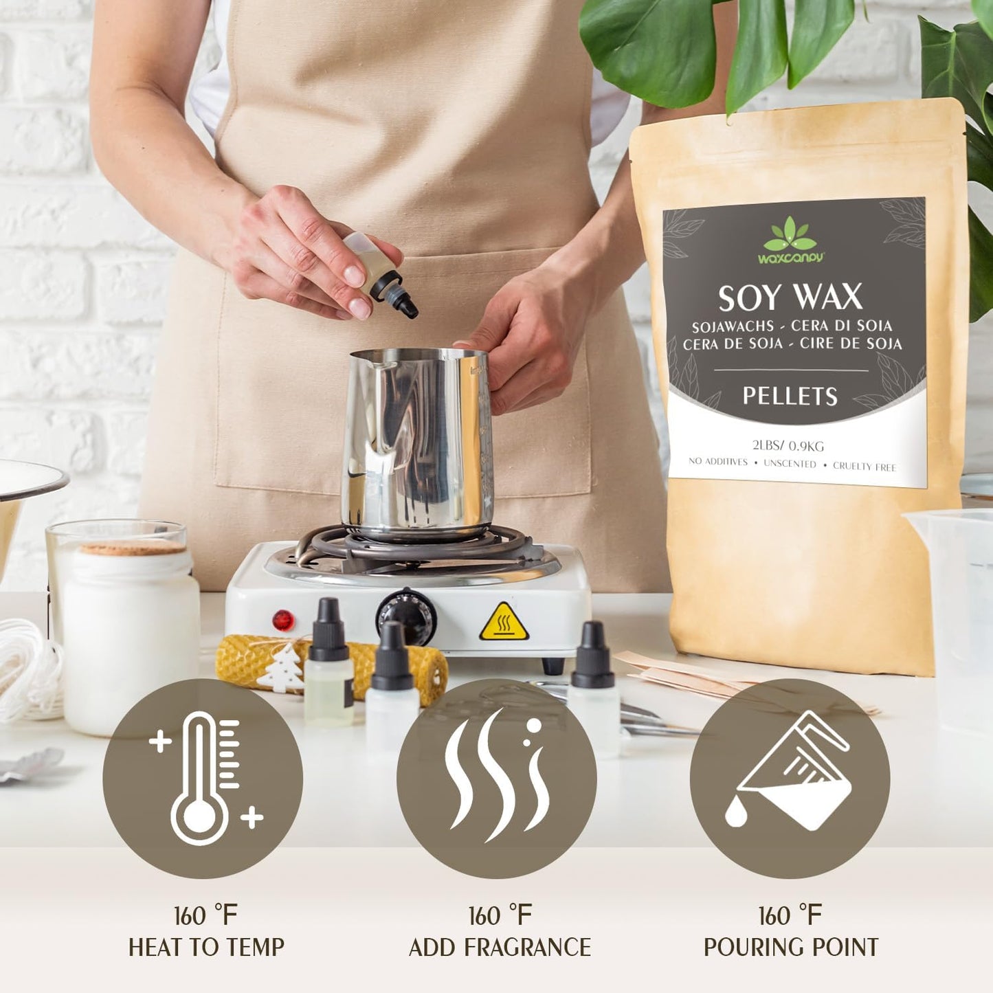 Soy Wax, Waxcanpy Natural Candle Wax, Organic Soy Wax for Candle Making from Farm, No Additives, Harmless and Pure (10lb)