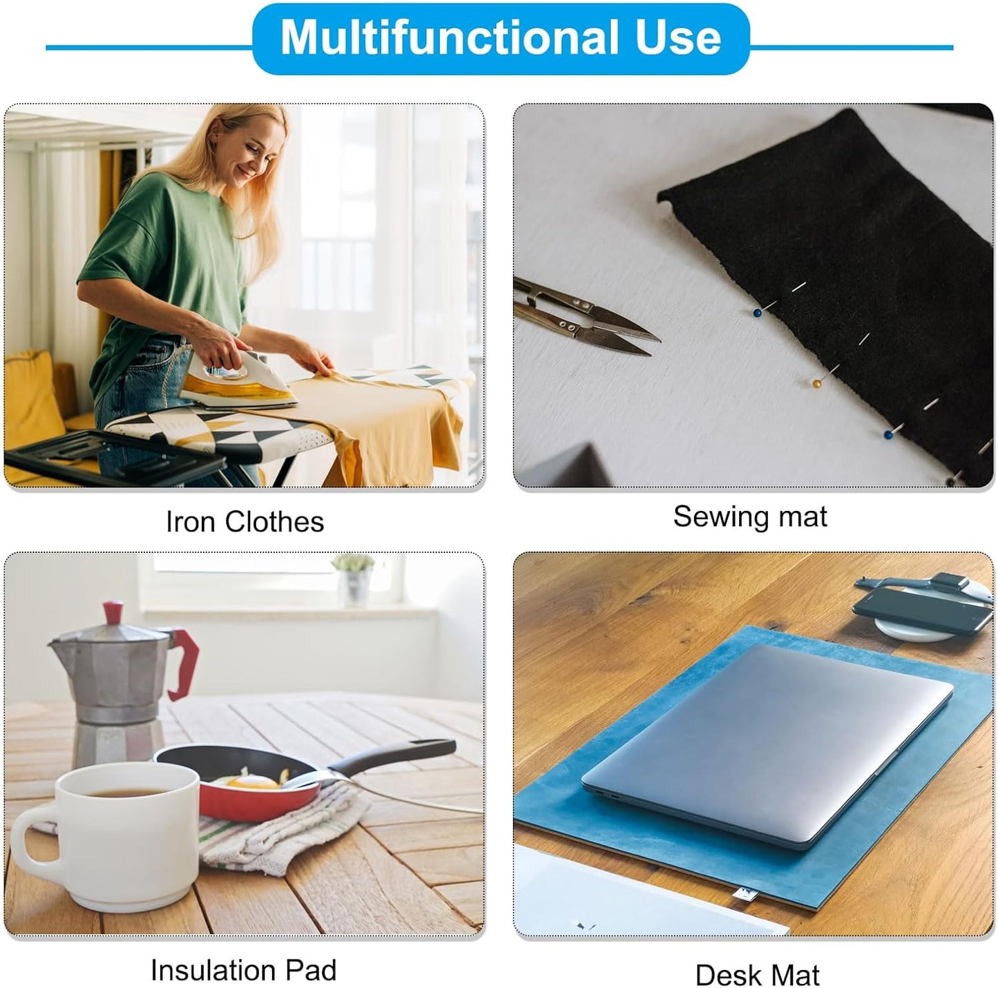 PATIKIL Wool Pressing Mat, 16" x 14" Wool Ironing Pad Blanket 0.5" Thickened Heat Resistant Quilting Ironing Pad for Quilters Sewing Craft, Grey