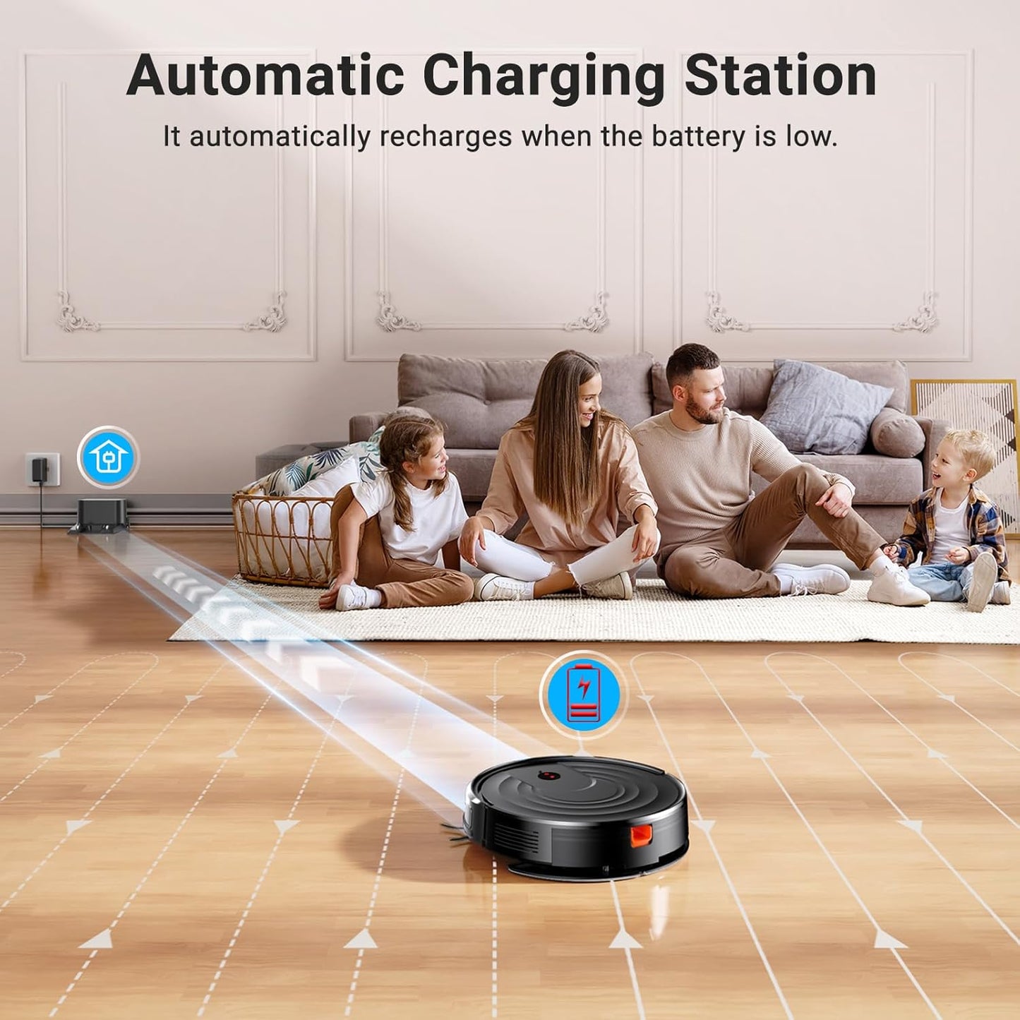 Robot Vacuum and Mop Combo, Robotic Vacuum Cleaner 5000Pa Strong Suction 130 Mins Runtime, Slim, Low Noise, Automatic Self-Charging, Wi-Fi/App/Alexa Control, Ideal for Hard Floor, Carpet, Pet Hair