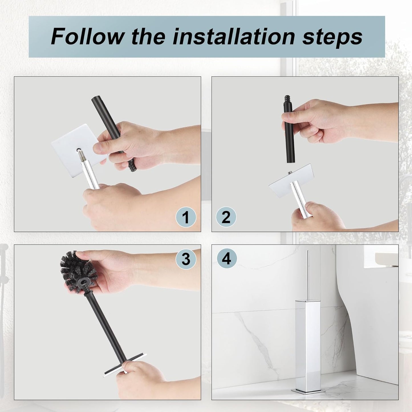 Chrome Toilet Brush and Holder,Toilet Bowl Brush with Extra Long Handle