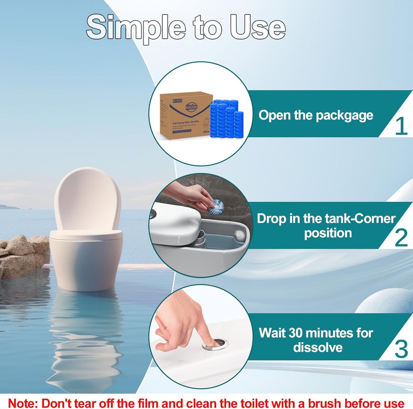 KIISIISO Toilet Bowl Cleaners Tablet 72 PACK, Automatic Toilet Cleaners for Deodorizing & Descaling, Long-Lasting Toilet Bowl Cleaner Tablets with Sustained-Release Technology Against Tough Stains