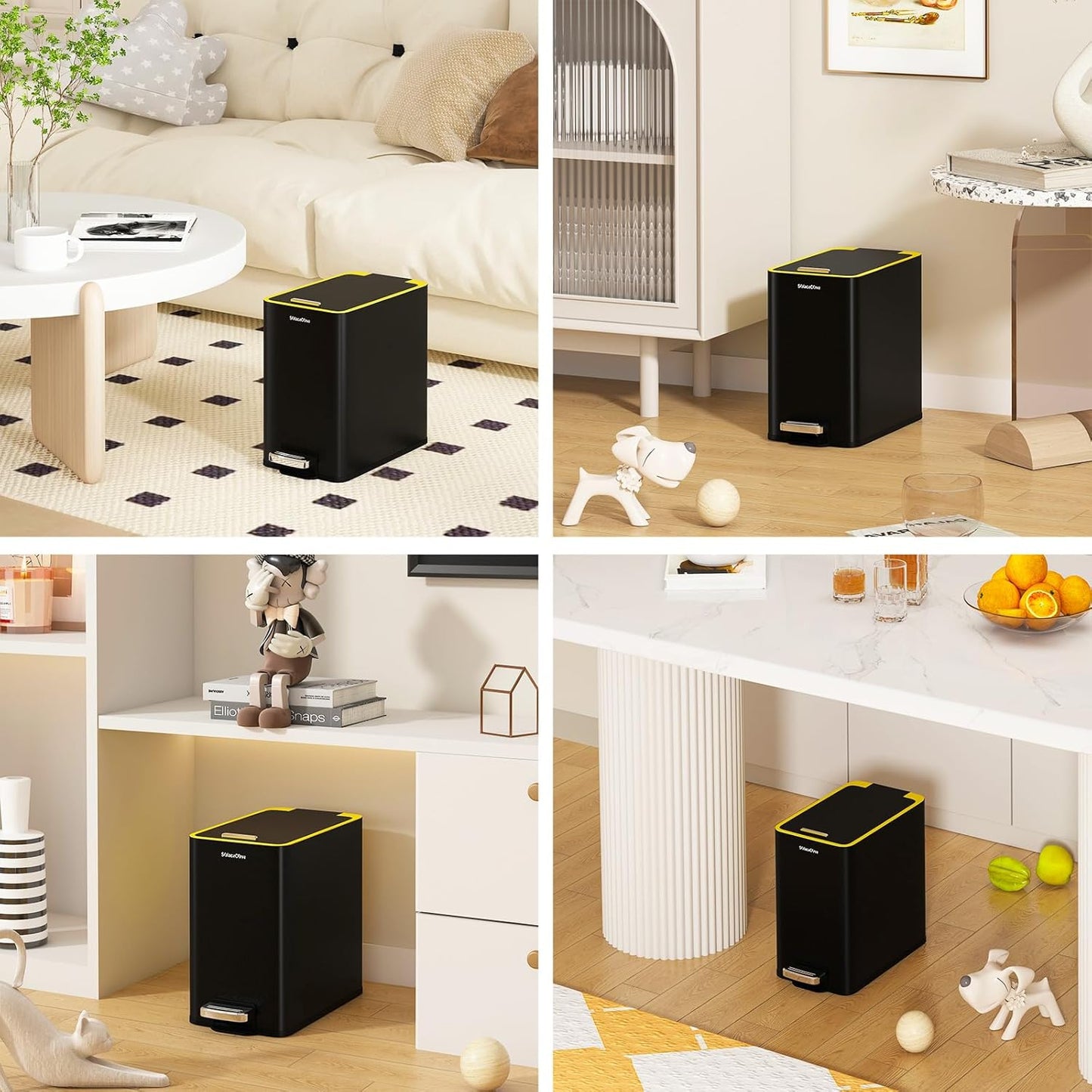 Bathroom Trash Can with Lid,2.6Gal Stainless Steel Office Trash Can,Small Garbage Can with Removable Inner Bucket for Kitchen,Office,Bedroom(Black)