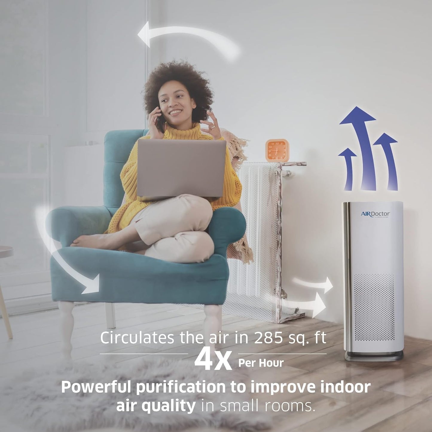 AIRDOCTOR AD1000 HEPA Air Purifier | Perfect for Guest Rooms, Kids' Bedrooms and Home Offices | Circulates the Air in 285 sq. ft. 4x/hour