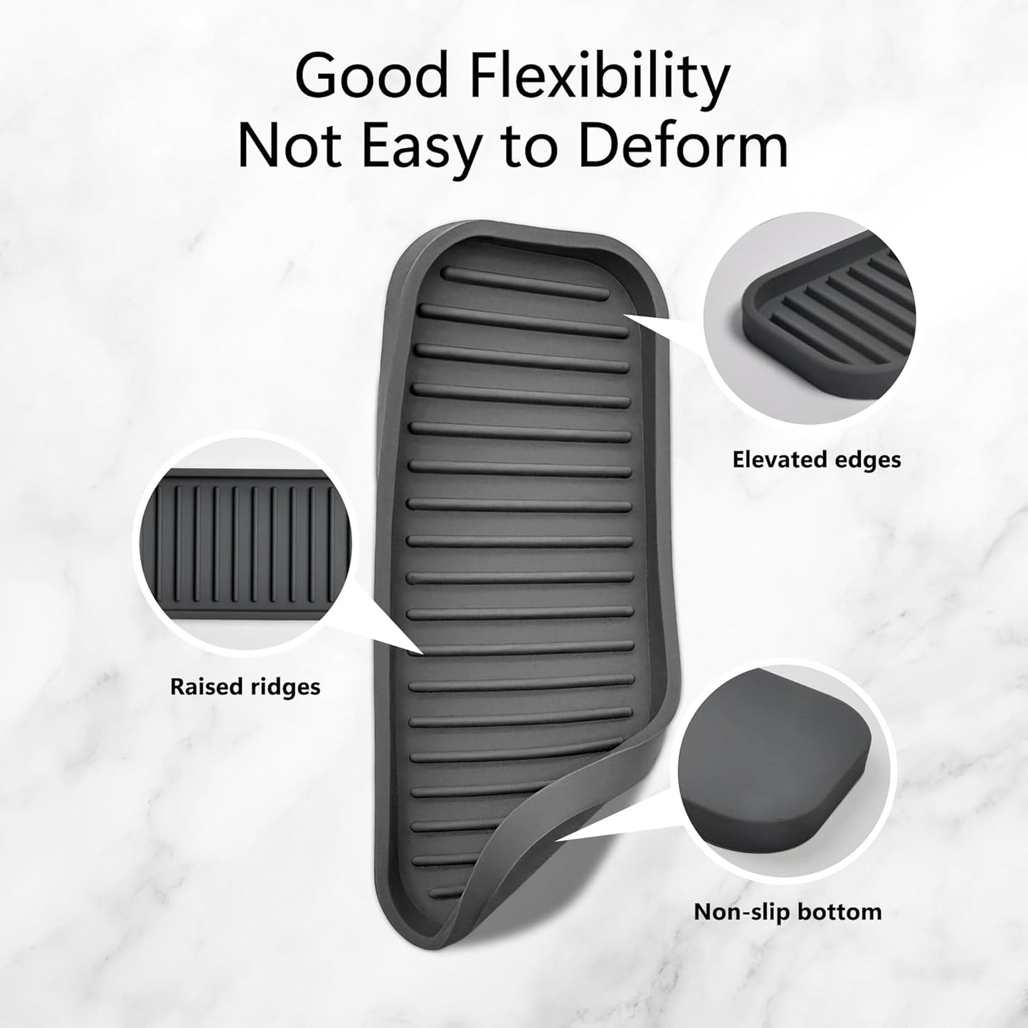 Mofason Silicone Sponge Holder, Tray for Soap and Sponge, Kitchen Sink Tray, Accessories to Help You Clean Kitchen Sink Sponge Rack(Gray, 2 Pack)